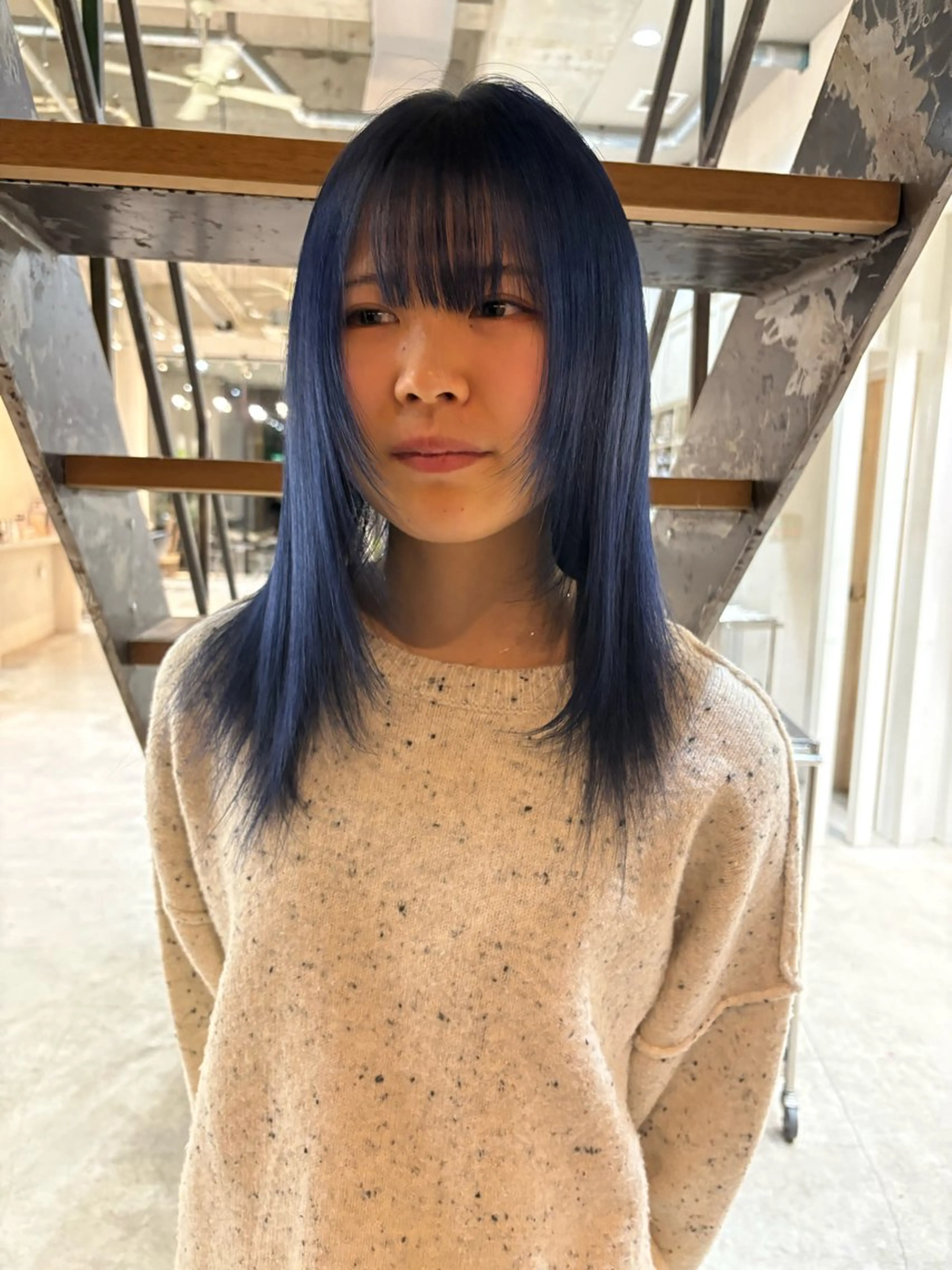 セミロング カラー ヘアアレンジ ブルーカラー ネイビーカラー 名古屋/落ちる黒 黒染め落としのヘアスタイル