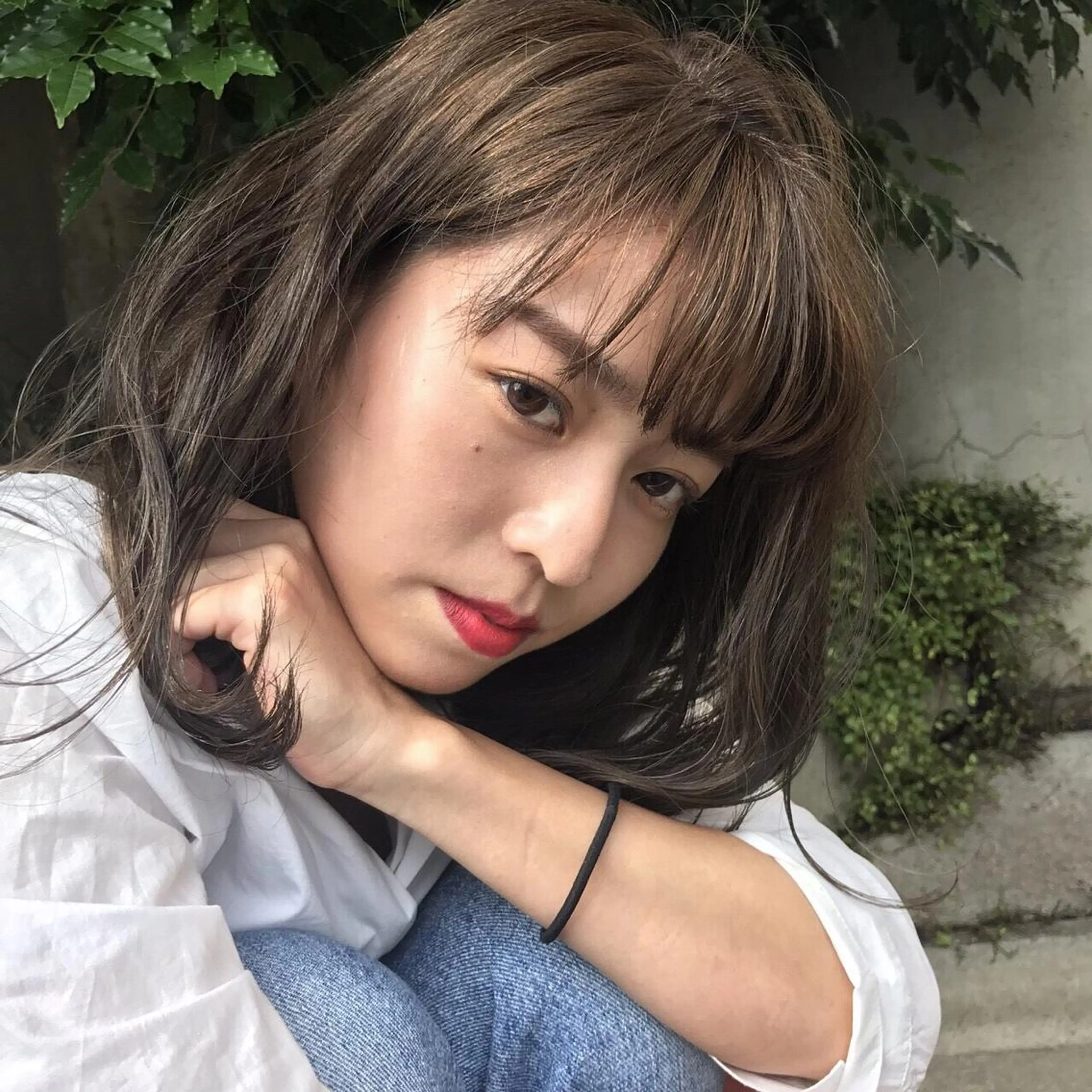 ミディアム カラー グレージュ 韓国レイヤーカット 🧸ベージュカラーのヘアスタイル