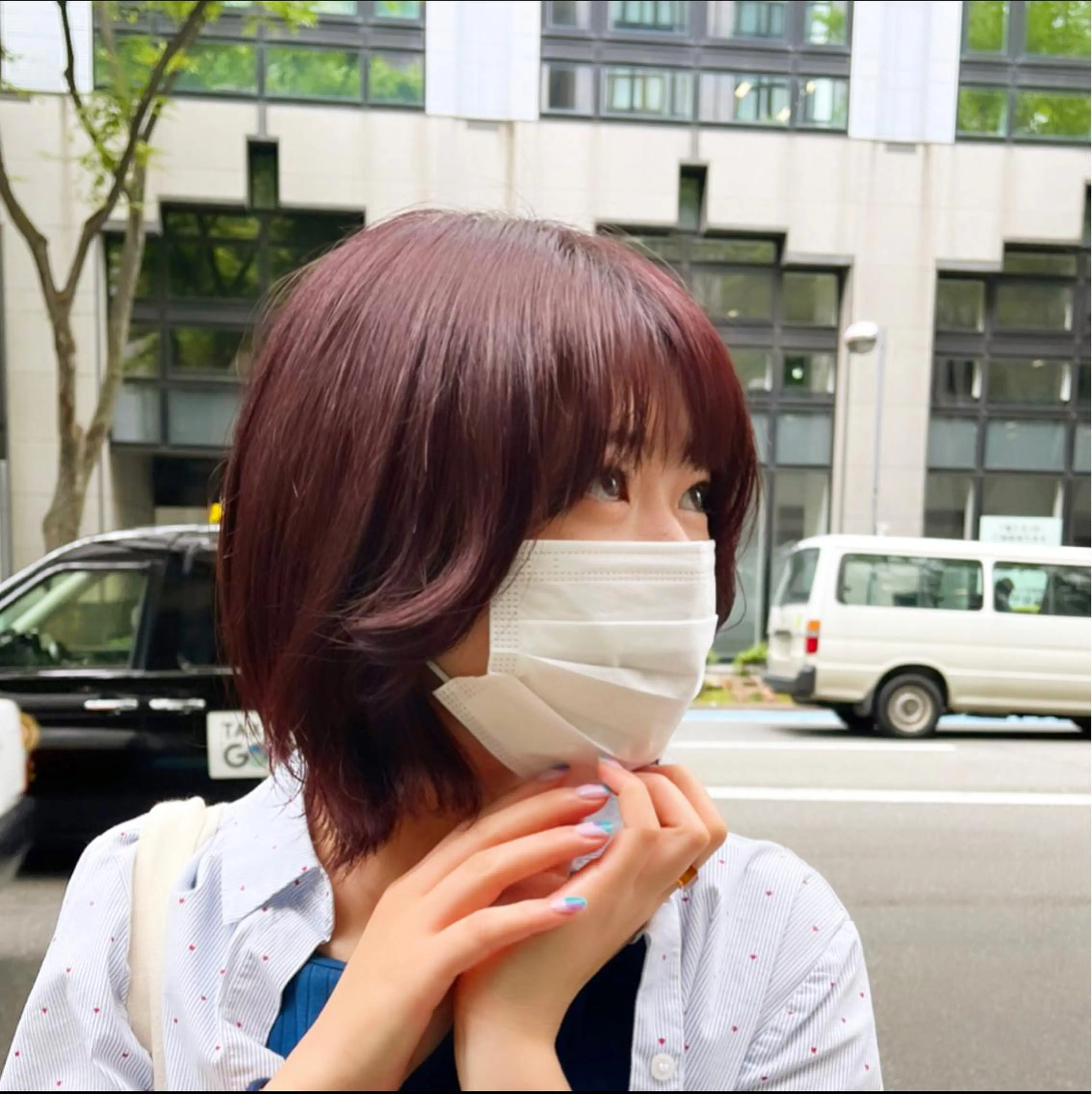 カラー ブリーチ ブラウンカラー ブリーチなしカラー ピンクカラー えんぐちとも／透明感 カラー／博多ボブのヘアスタイル