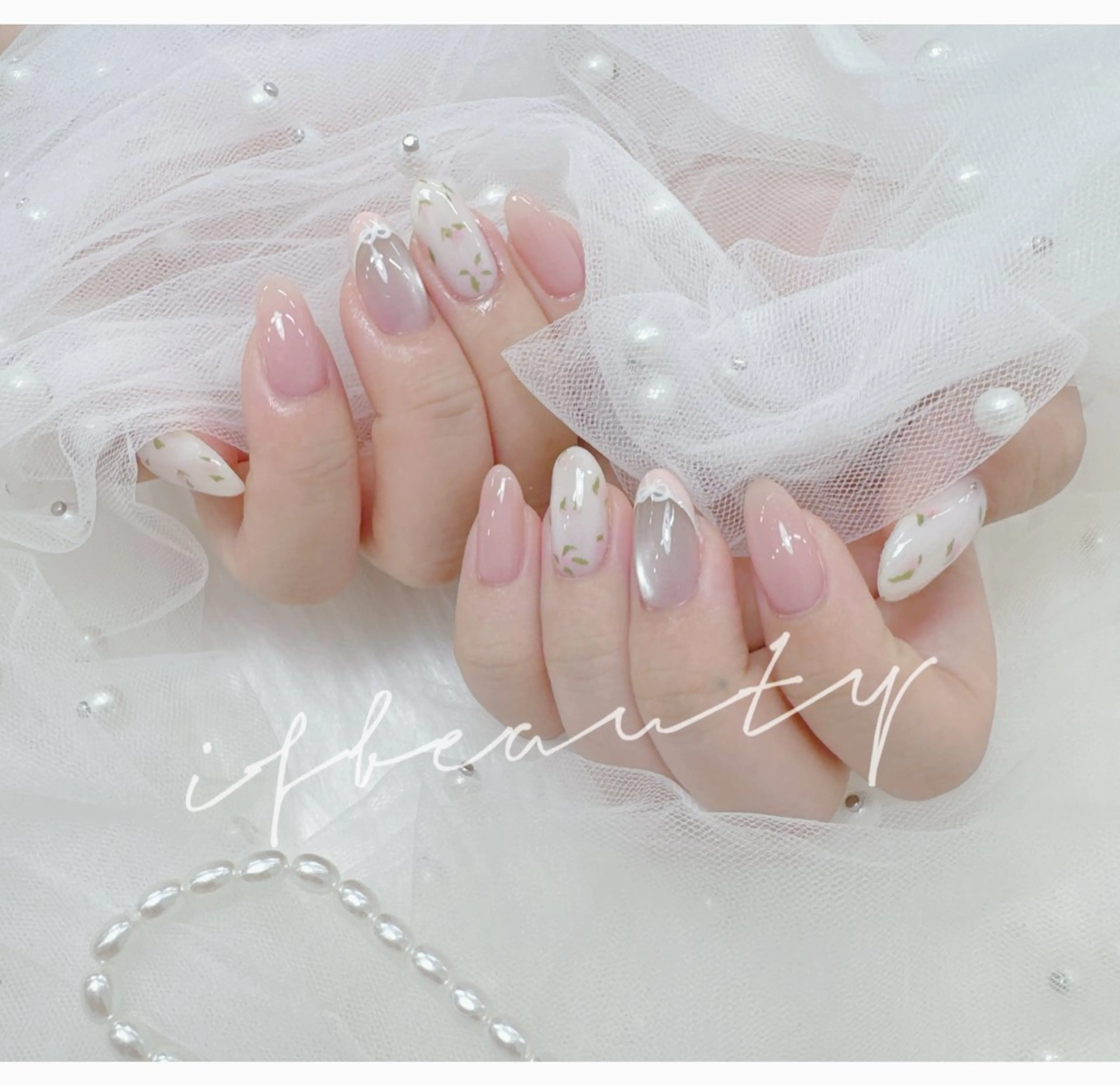 ネイル アートネイル ブルー ジェルネイル レース マグネットネイル ハンドネイル 💓mi.o Nail御徒町店のネイルデザイン