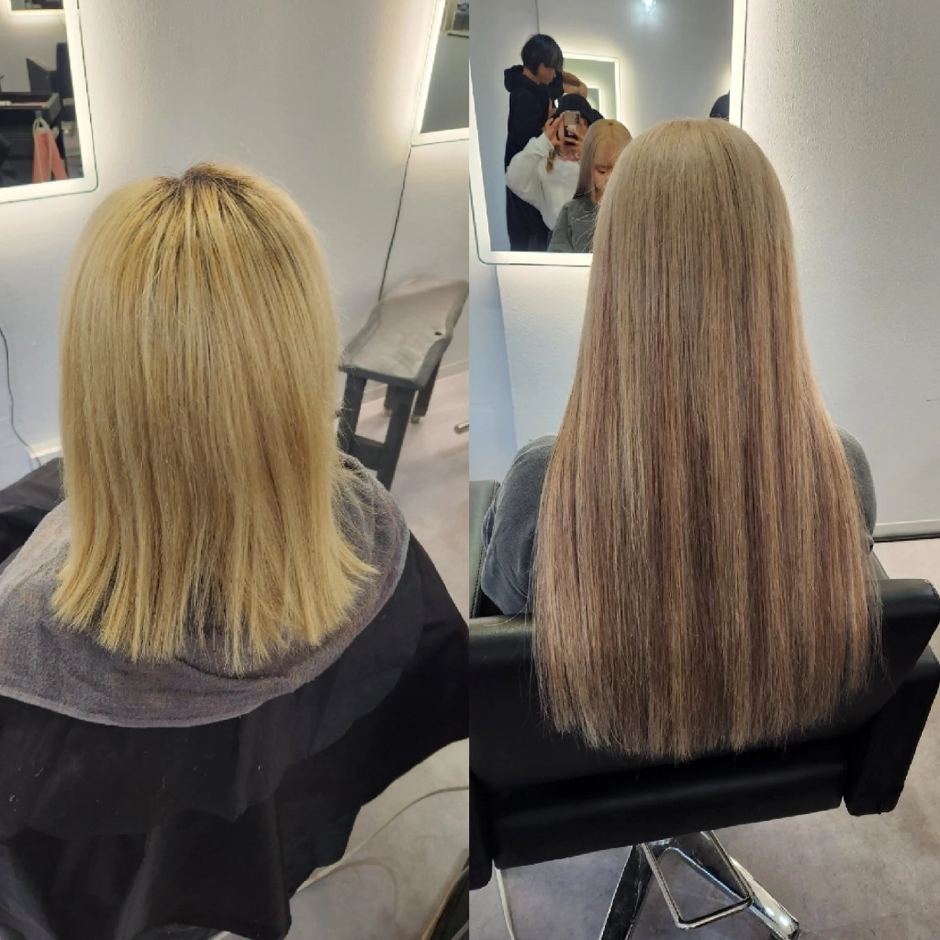 ロング カラー エクステ ヘアカラー エクステ ツヤ髪✨縮毛矯正 ハイトーンカラーのヘアスタイル