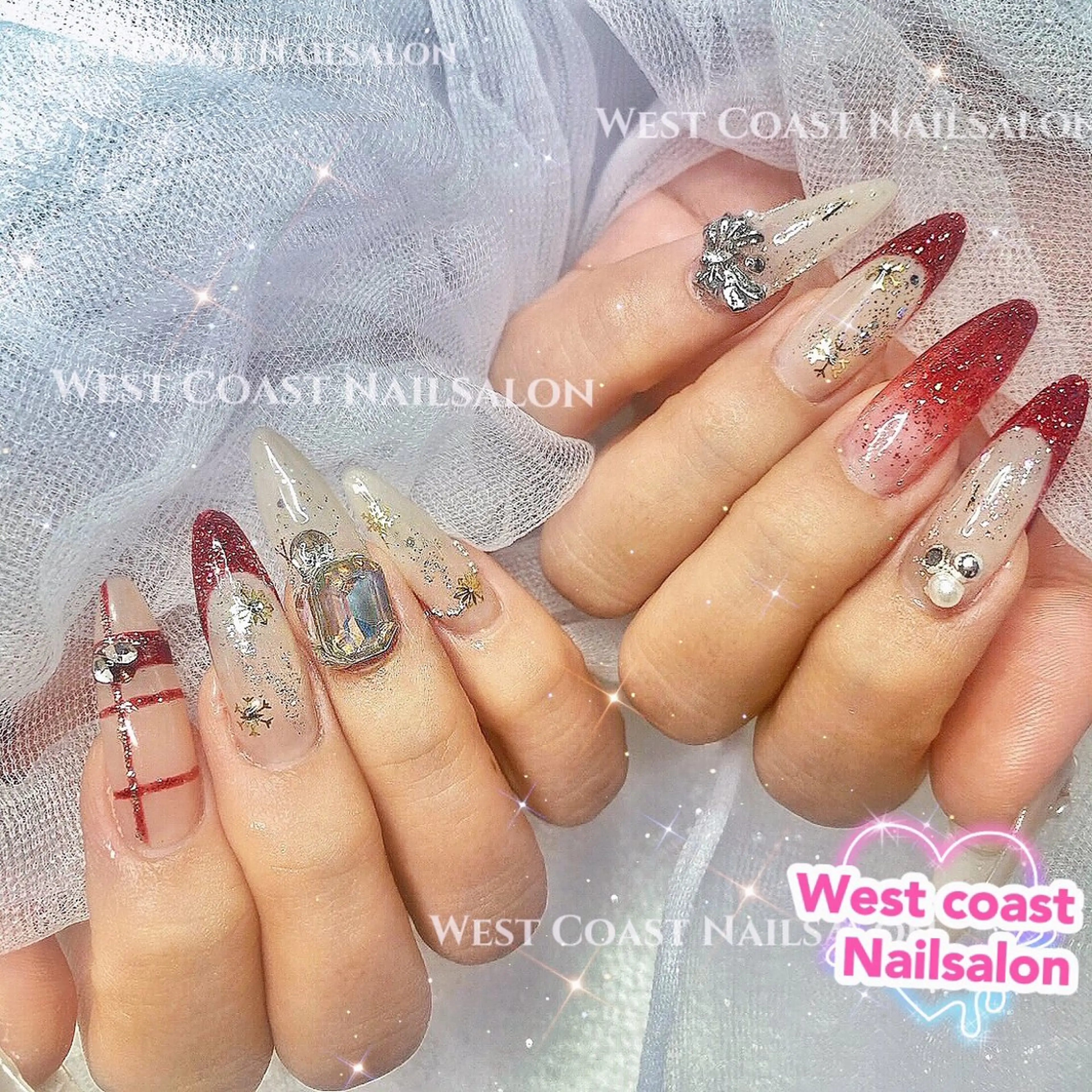 ネイル リボン、ガーリー パーツ放題専門店のネイルデザイン