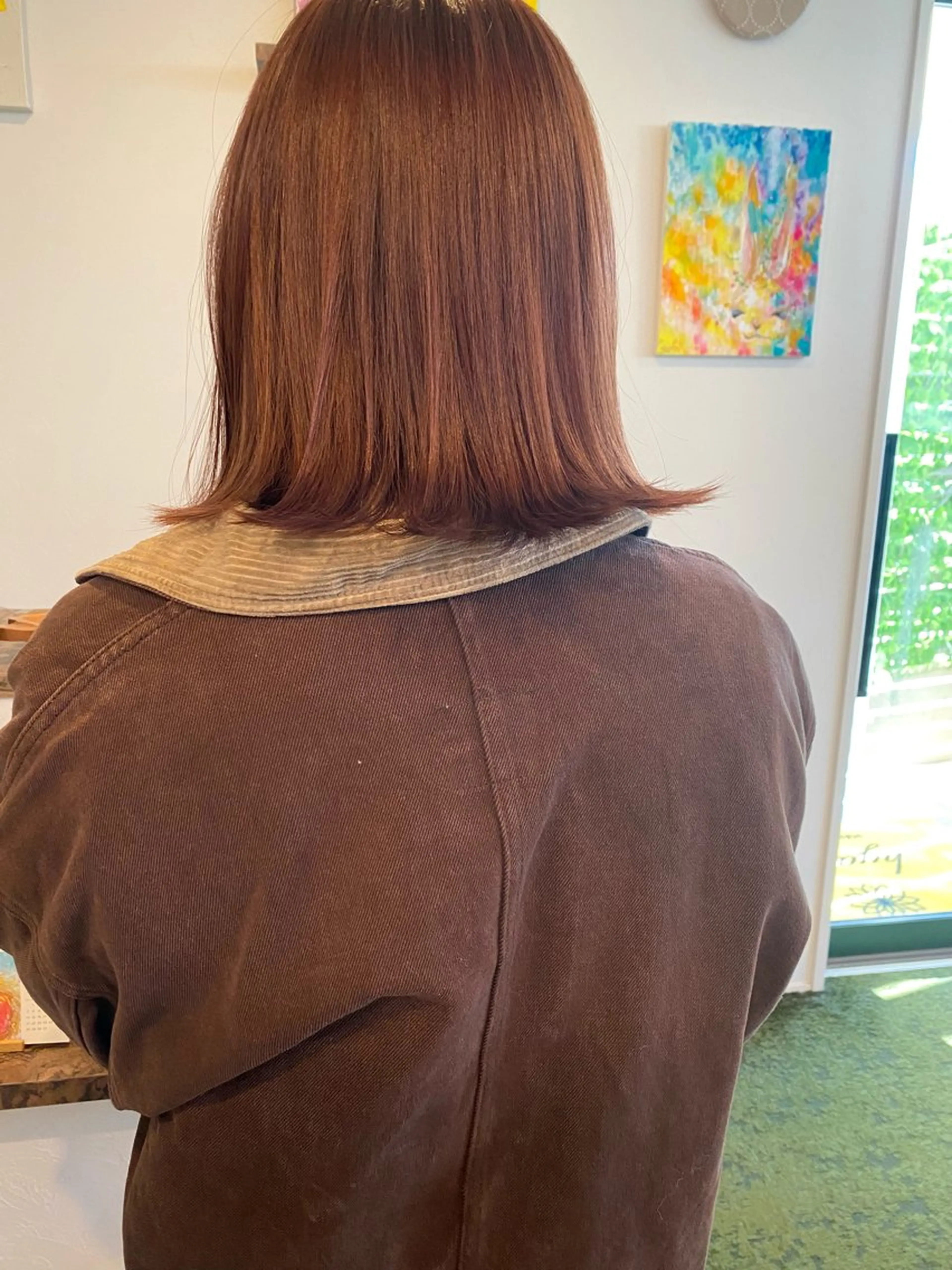 ミディアム カラー ブラウンカラー ピンクカラー ピンクブラウン カット ヘアカラー トリートメント 桑原 菜摘のヘアスタイル