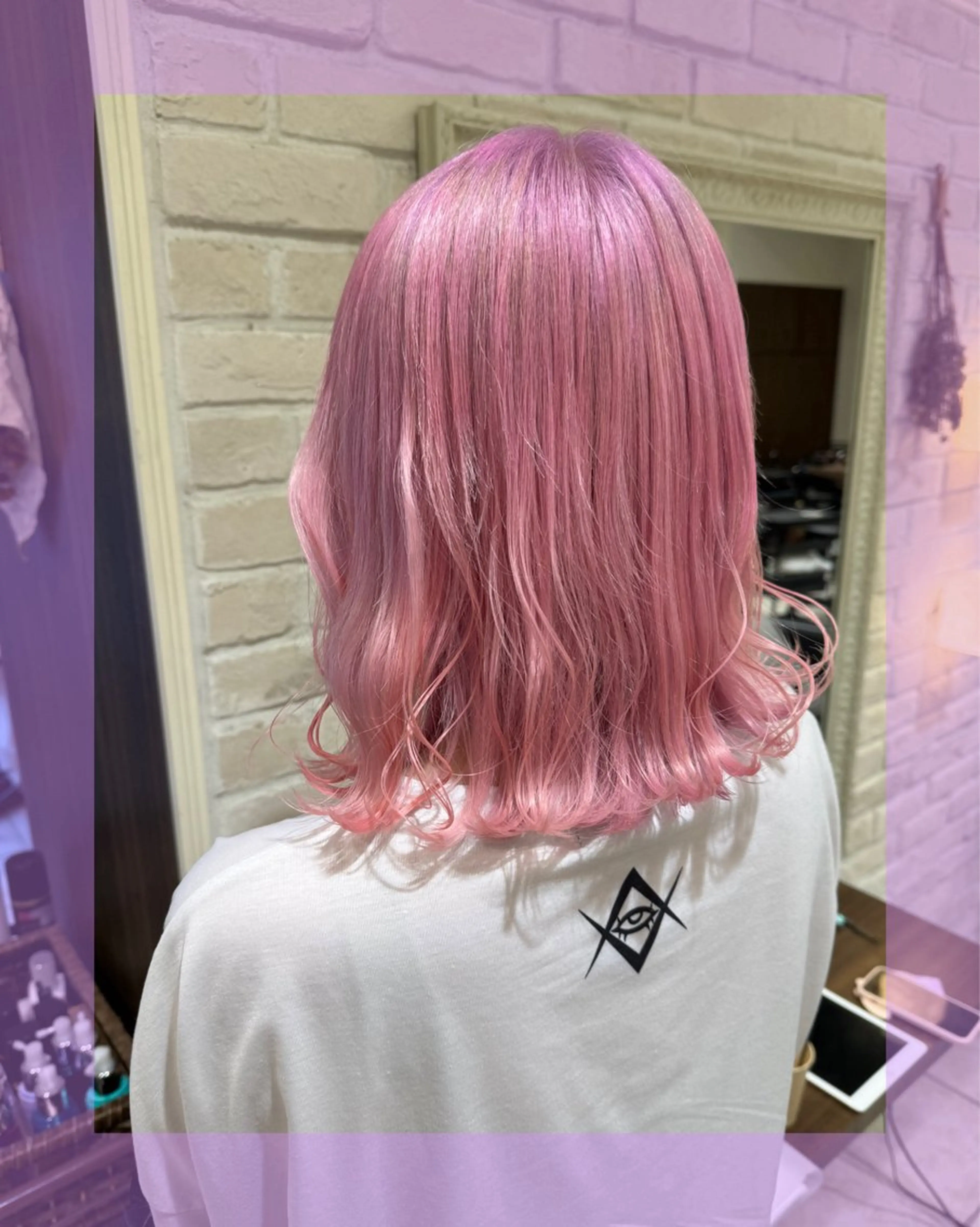 セミロング カラー ヘアアレンジ ピンクカラー ブリーチ♡メンズ マッシュ♡MIUのヘアスタイル