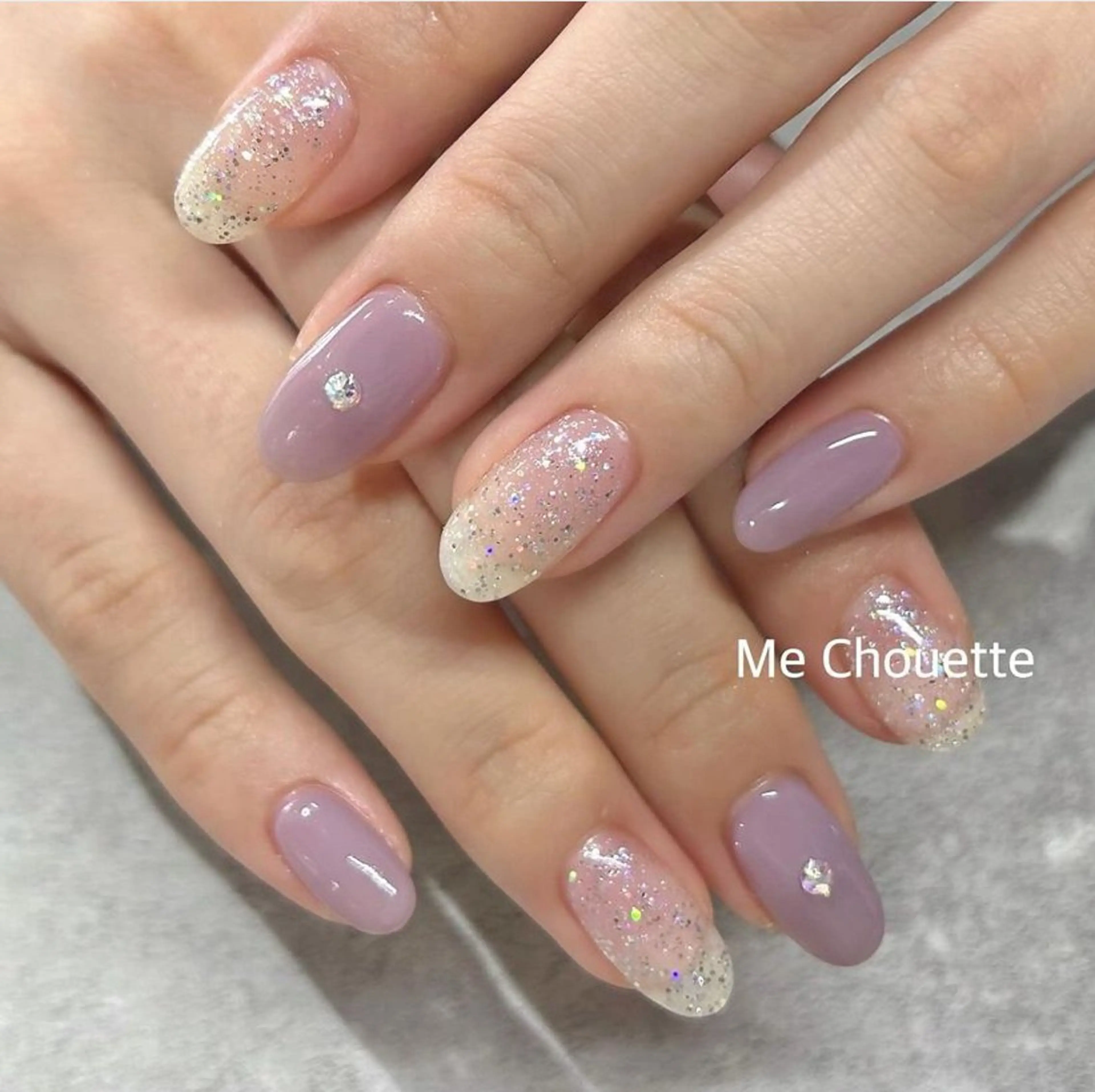 ネイル ワンカラーネイル ストーンネイル MeChouette ネイルのネイルデザイン