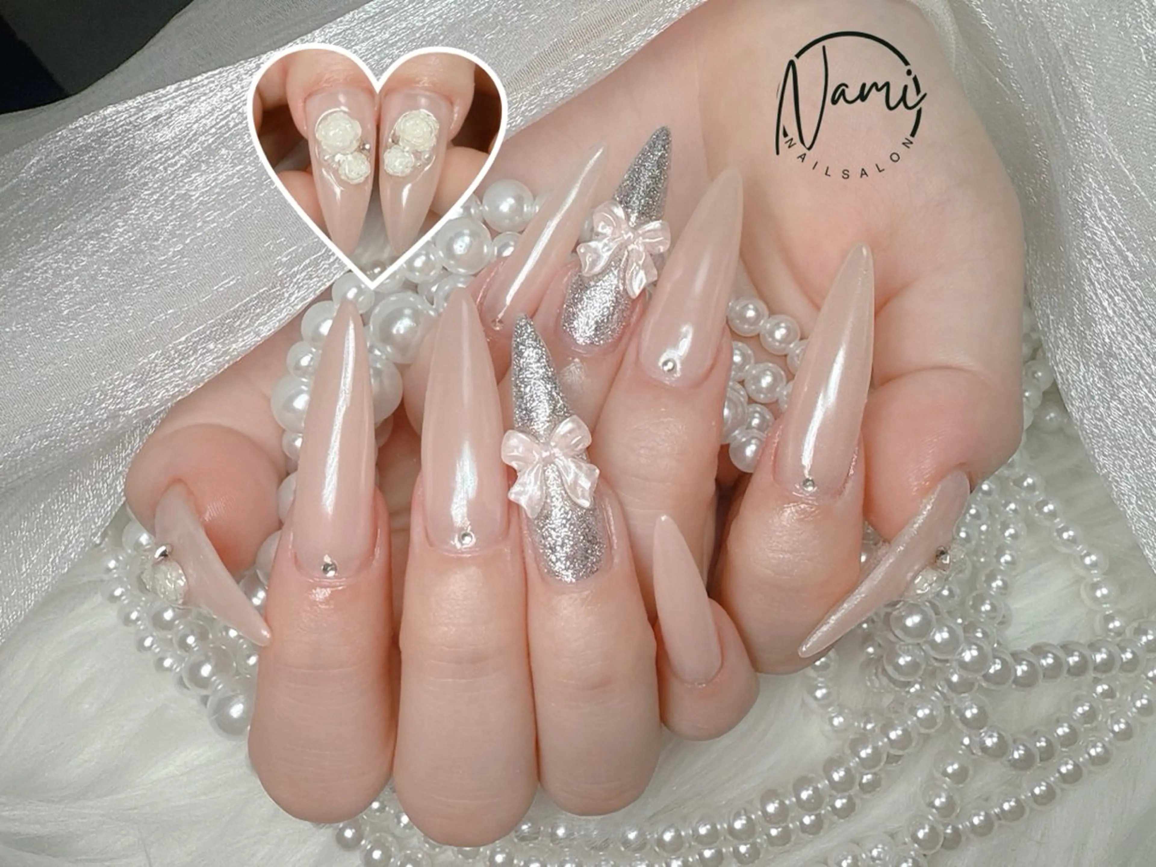 ネイル 長さ出し ガーリー 韓国ネイル ロングネイル 持ち込み ハンドネイル Nami nail salonのネイルデザイン