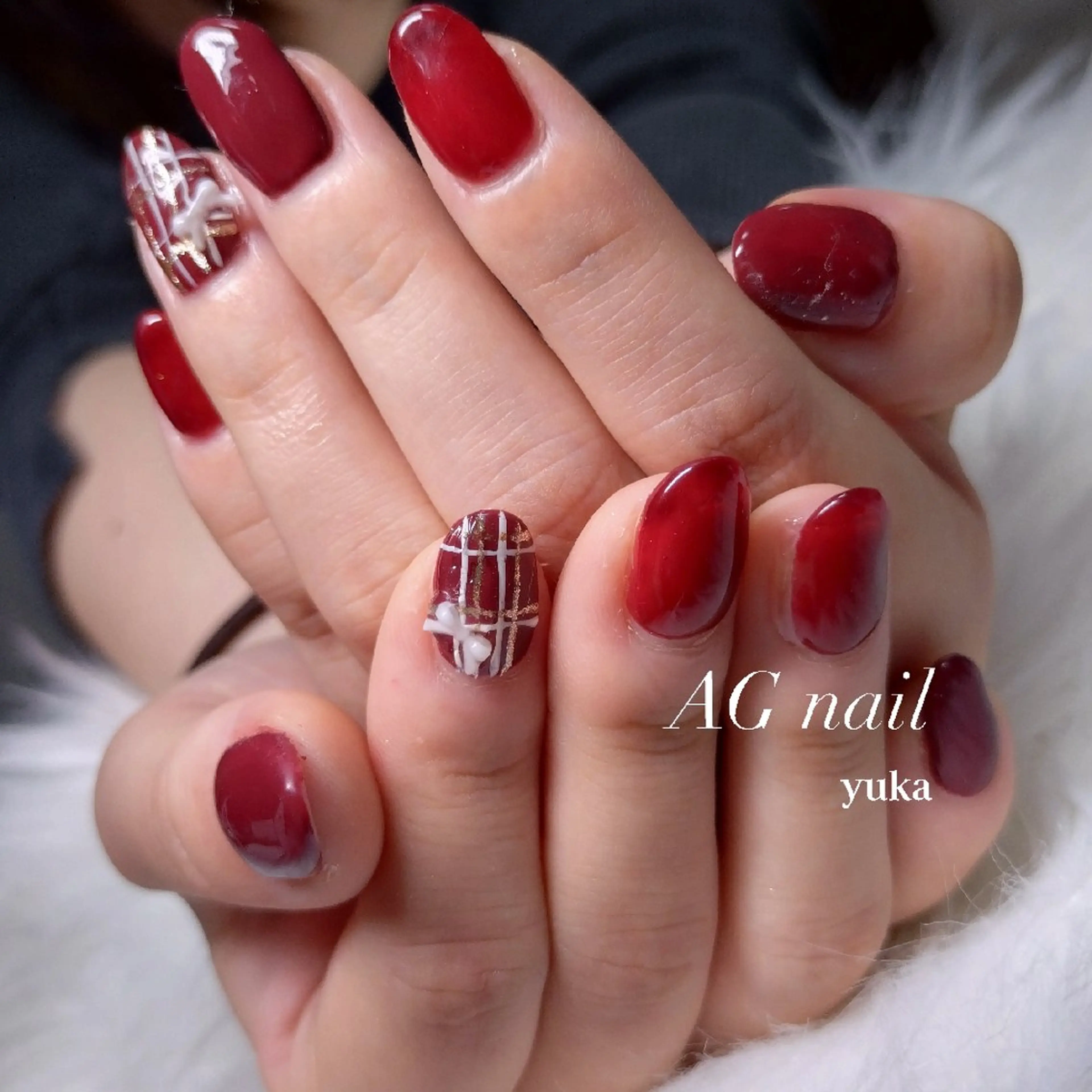 ネイル リボン ハンドネイル AGnail 富永  /オフ込みフィルインのネイルデザイン