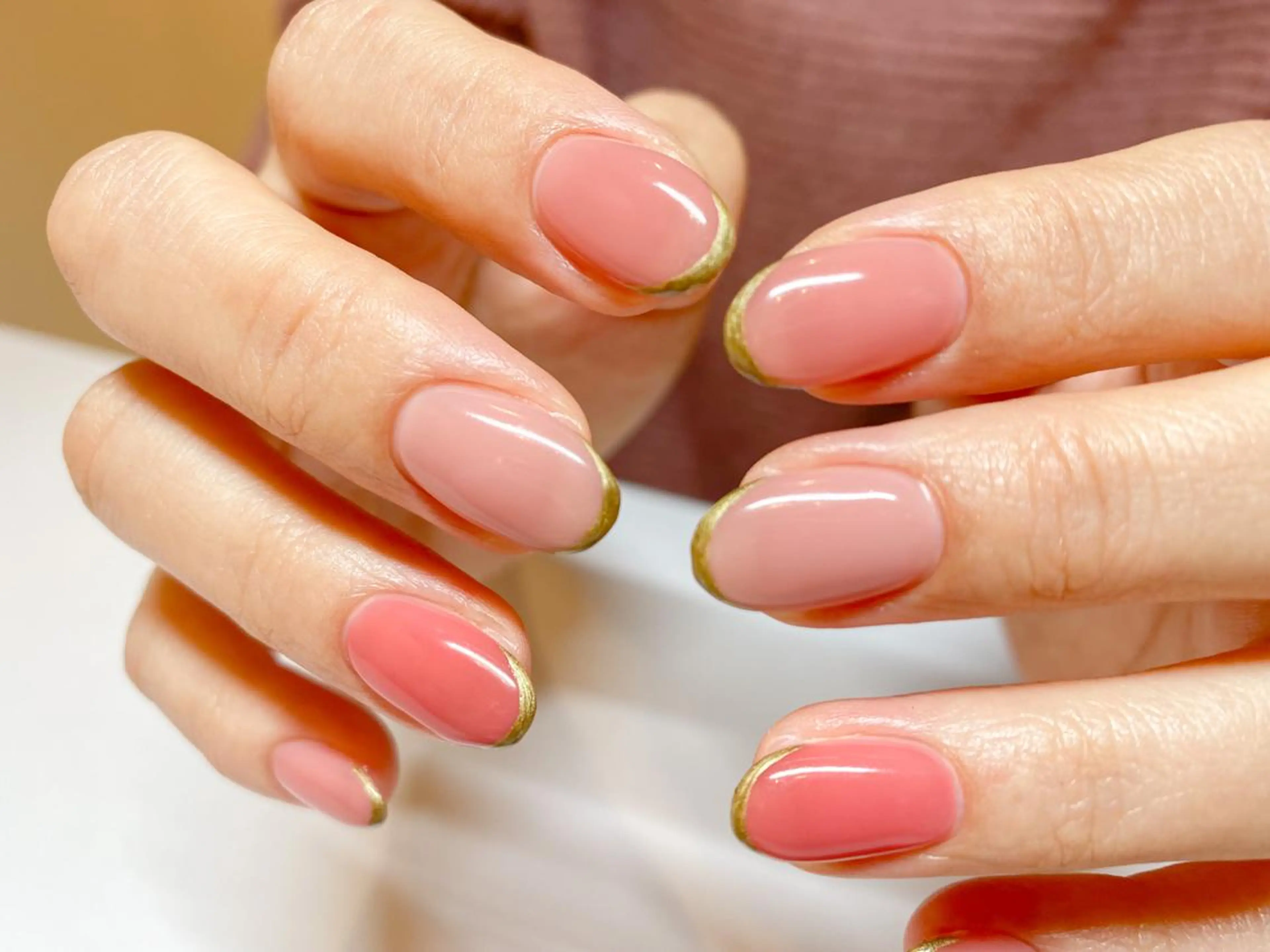 ネイル フレンチネイル ゴールド ピンク ハンドネイル 表参道colore店 REICAのネイルデザイン