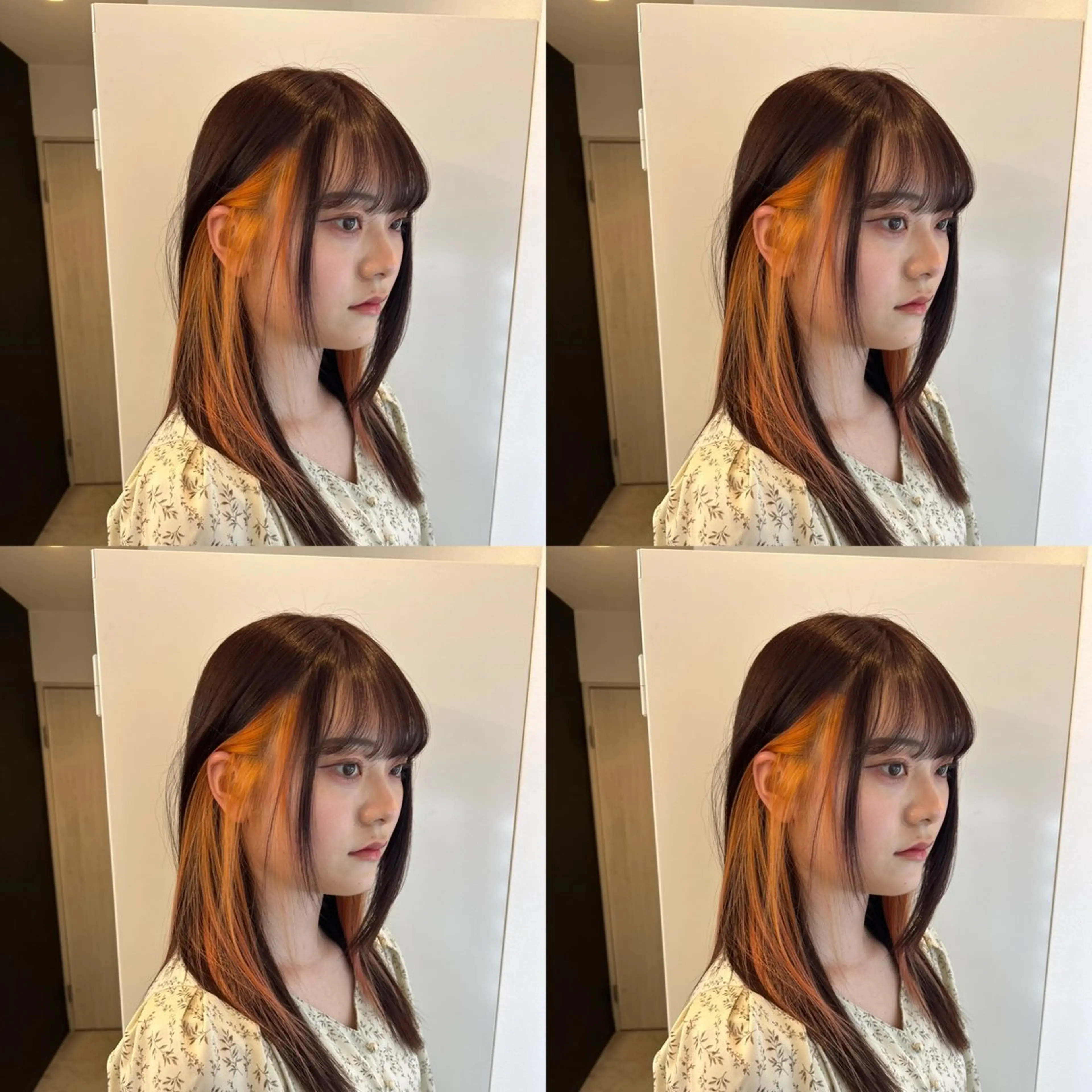 セミロング カラー オレンジ カット ヘアカラー トリートメント ✨髪質改善✖︎顔周り レイヤー✨ナカムラのヘアスタイル