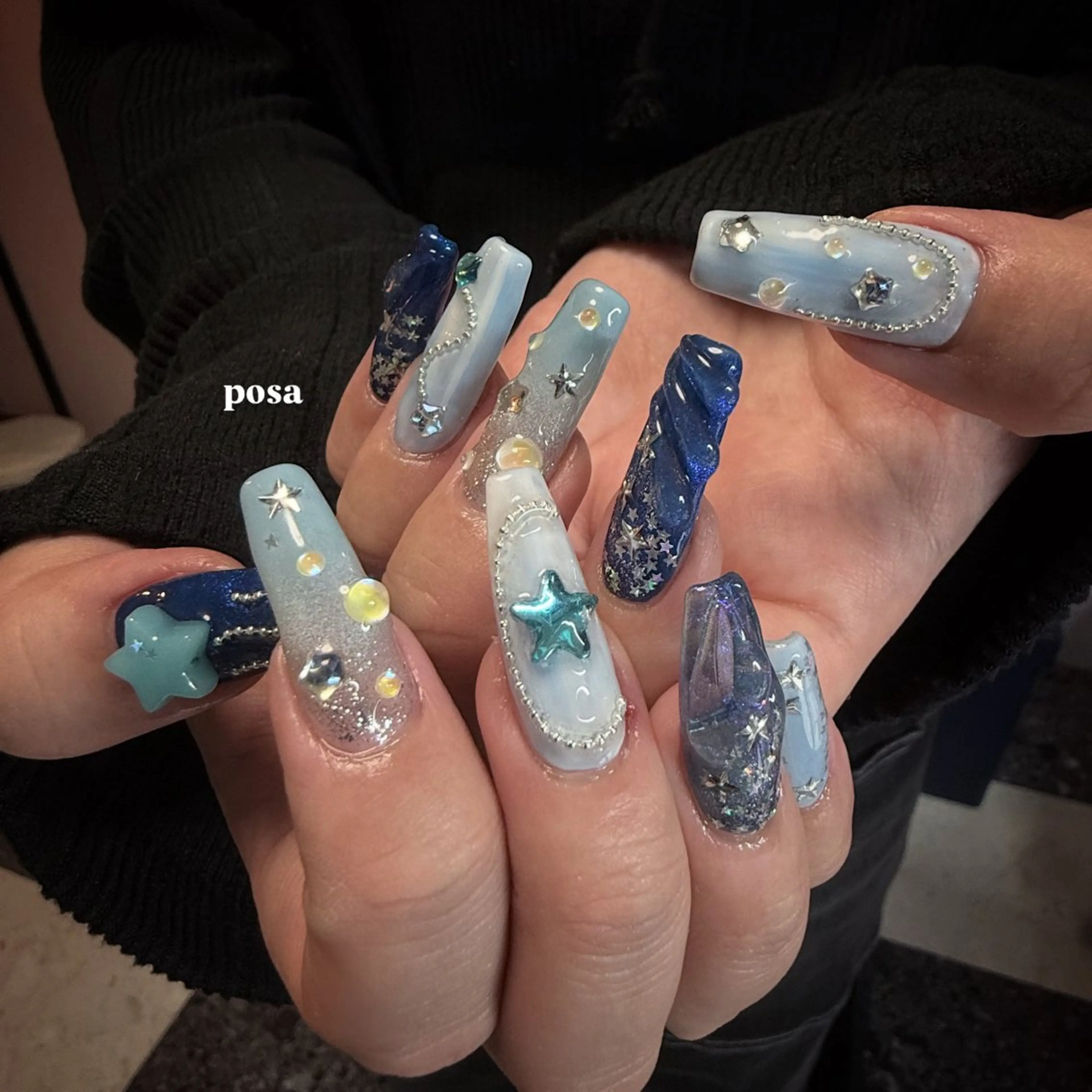 ネイル ブルー シンプルネイル ハンドネイル posa nail モエミのネイルデザイン