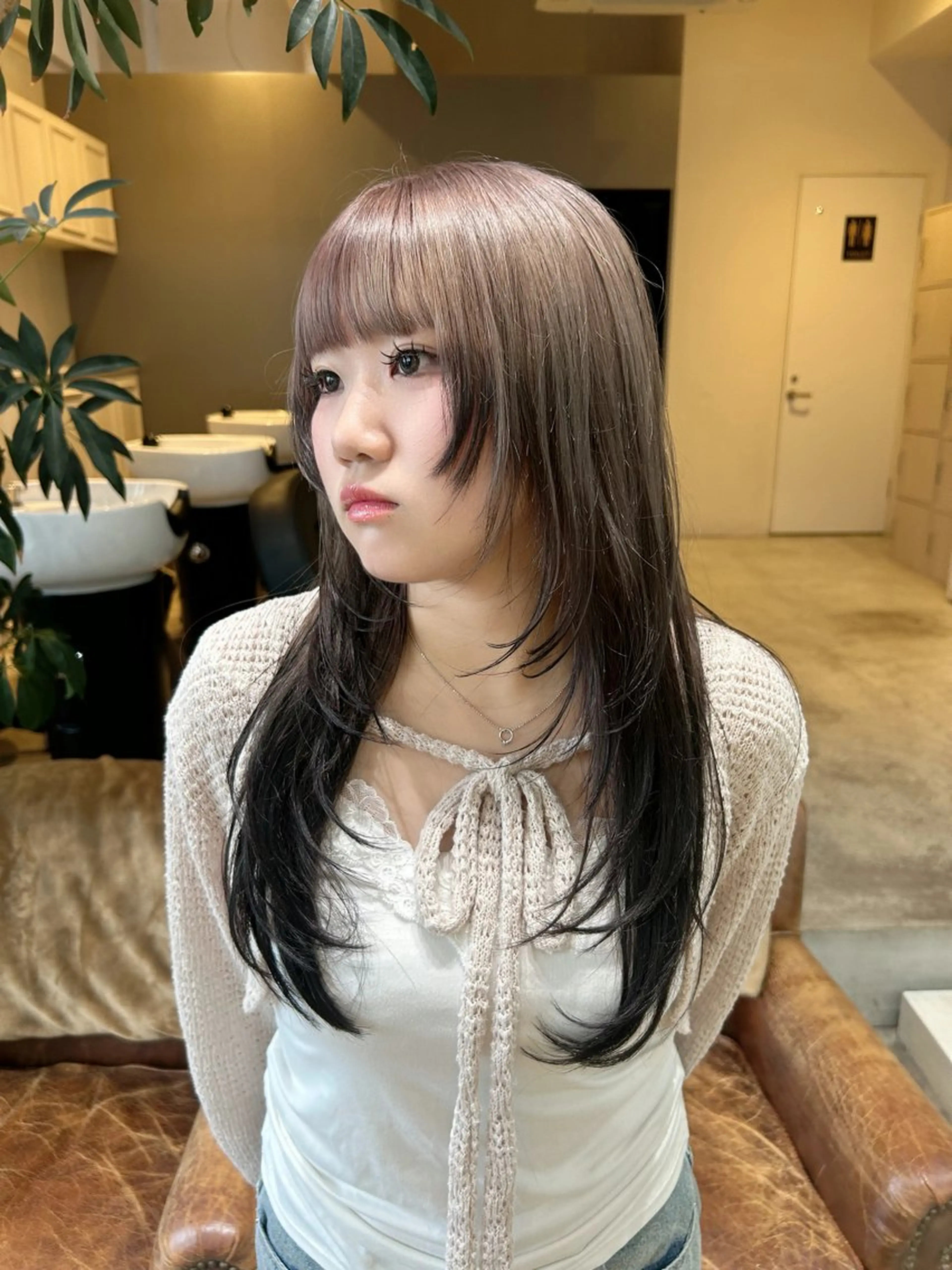 ロング カラー カット ヘアカラー 髪質改善×ハイトーン レイヤー天神美容室のヘアスタイル