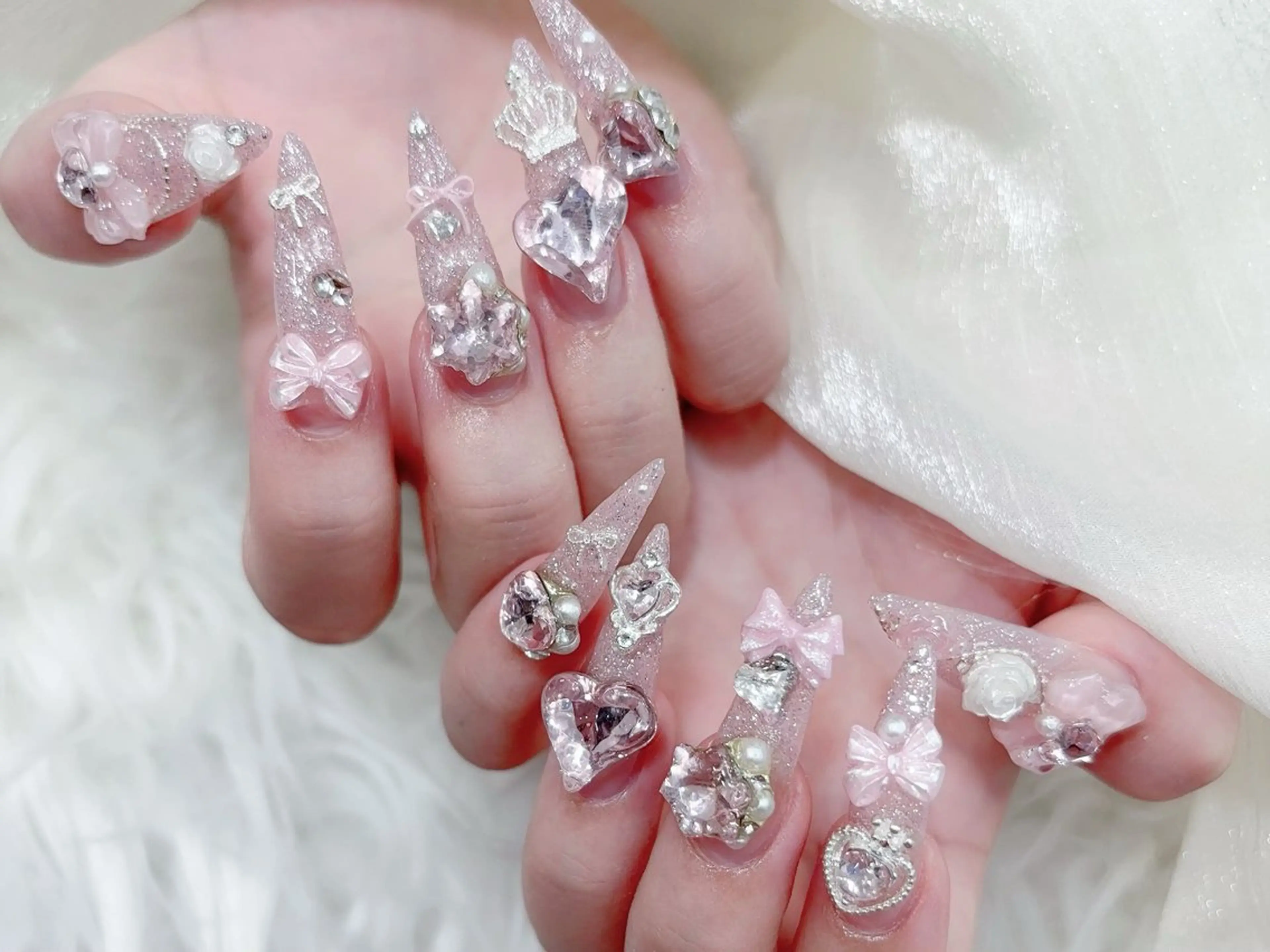 ネイル 成人式 マグネットネイル 大理石ネイル(マーブル) リボン 夏ネイル ハンドネイル MoMoA Nail ネイル長さ出し専門店のネイルデザイン