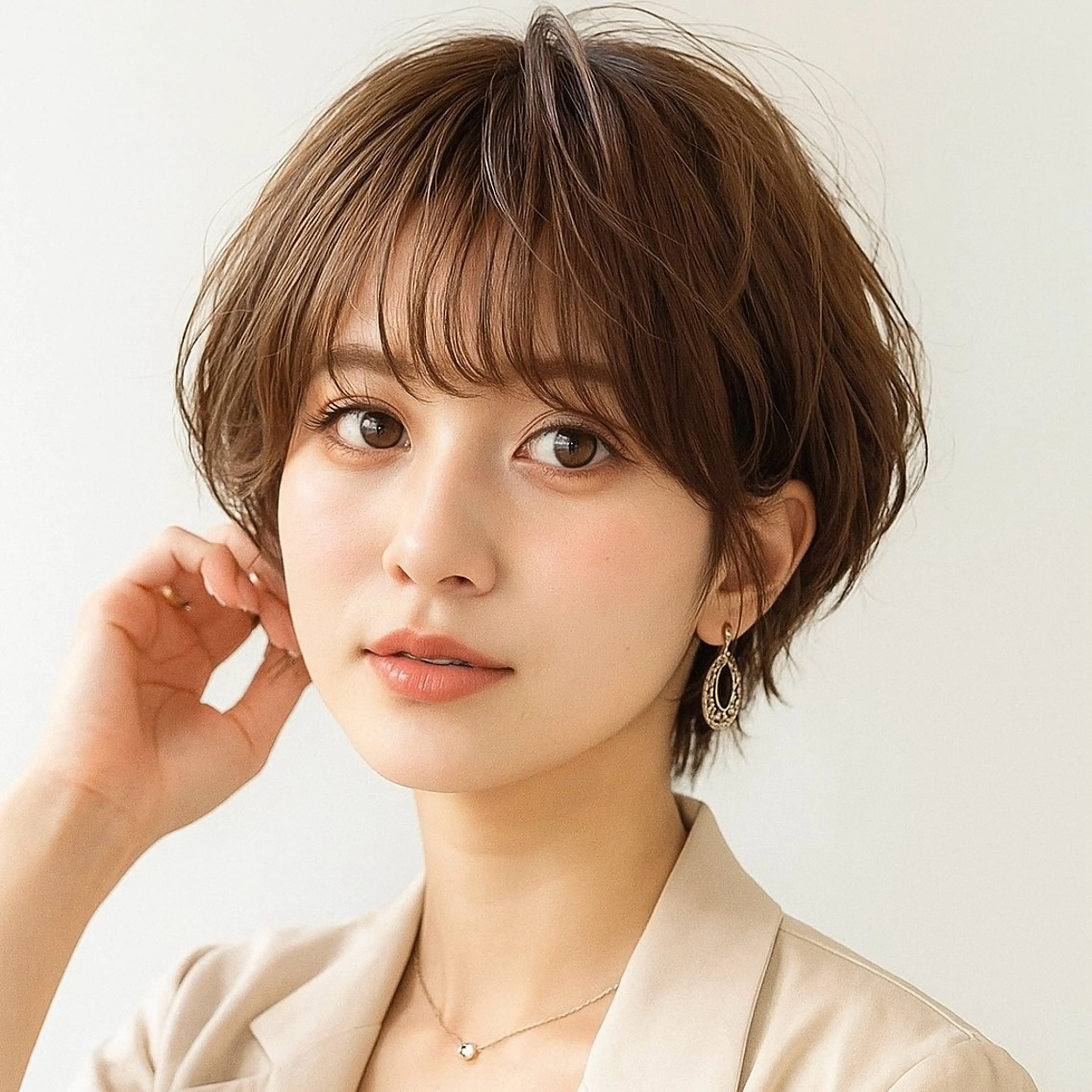 ショート カラー パーマ 切りっぱなしボブ 前下がりボブ ショートボブ 丸みショート 透明感カラー KAKKY/ショート レイヤー/千種/池下のヘアスタイル