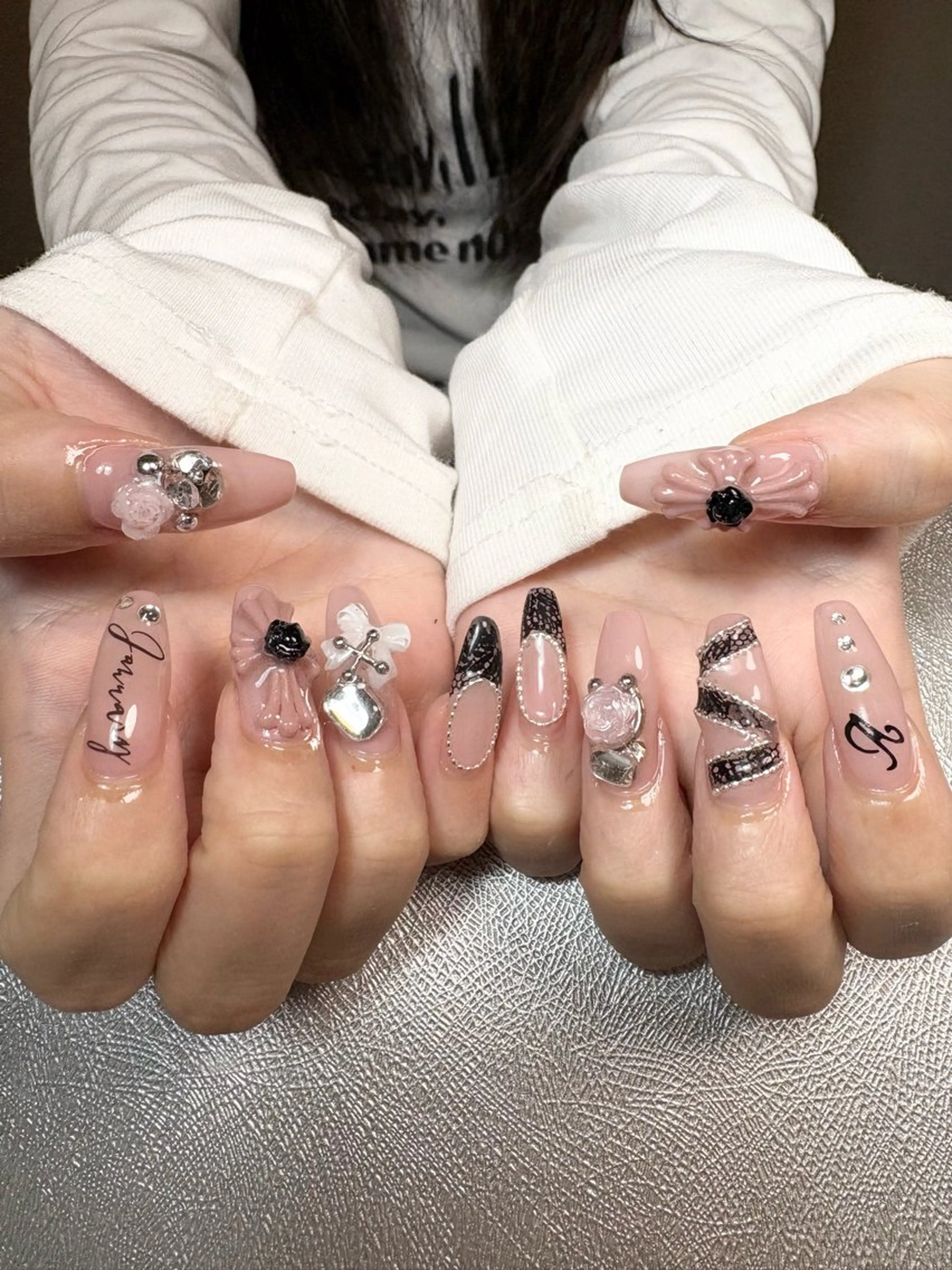 ネイル フレンチネイル レース ピンク リボン ハンドネイル ✨韓国✨nail salonLumieのネイルデザイン