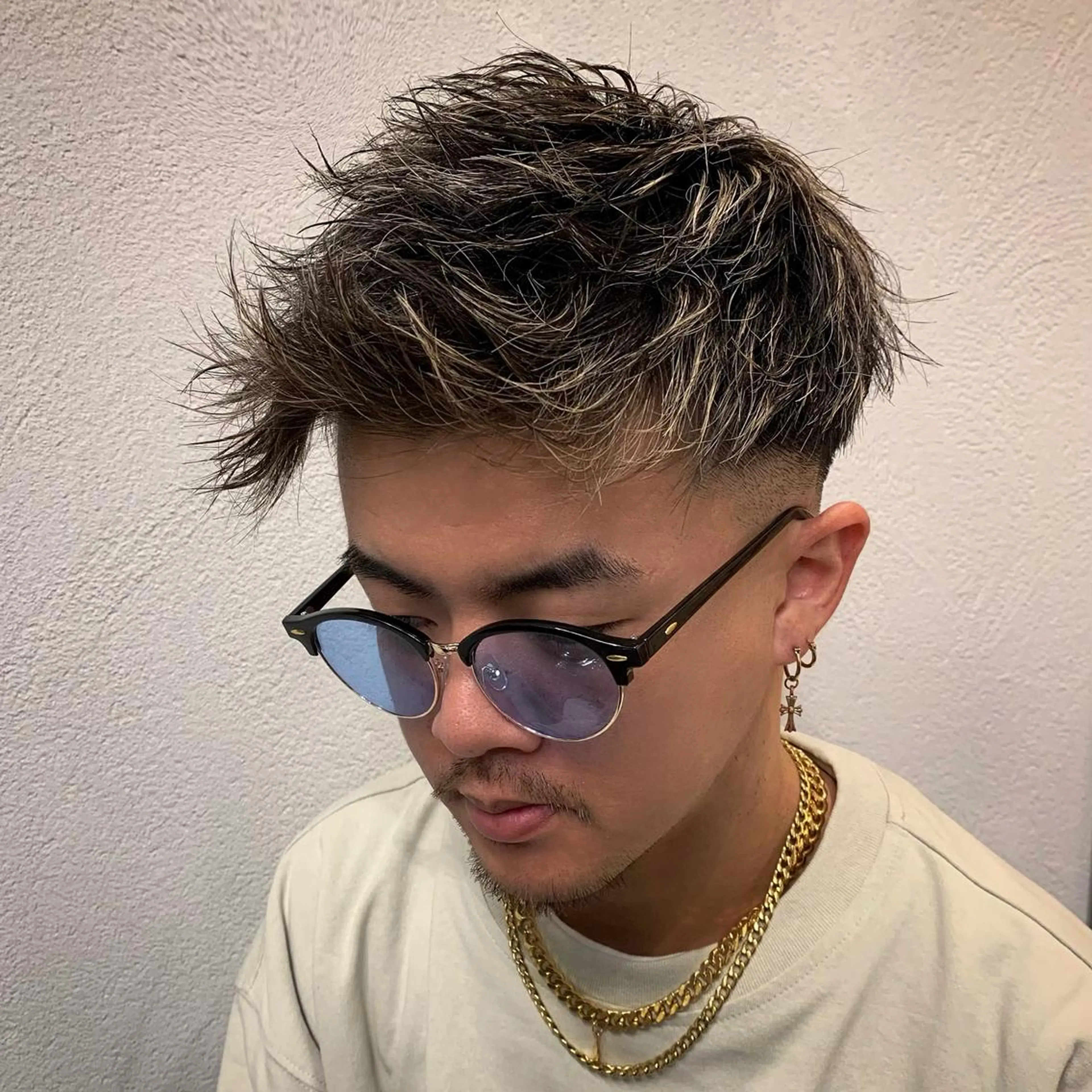 ショート カラー パーマ メンズ フェードカット メンズメッシュ モヒカン メッシュ メンズ特化/パーマ/ メッシュ/竜成のヘアスタイル