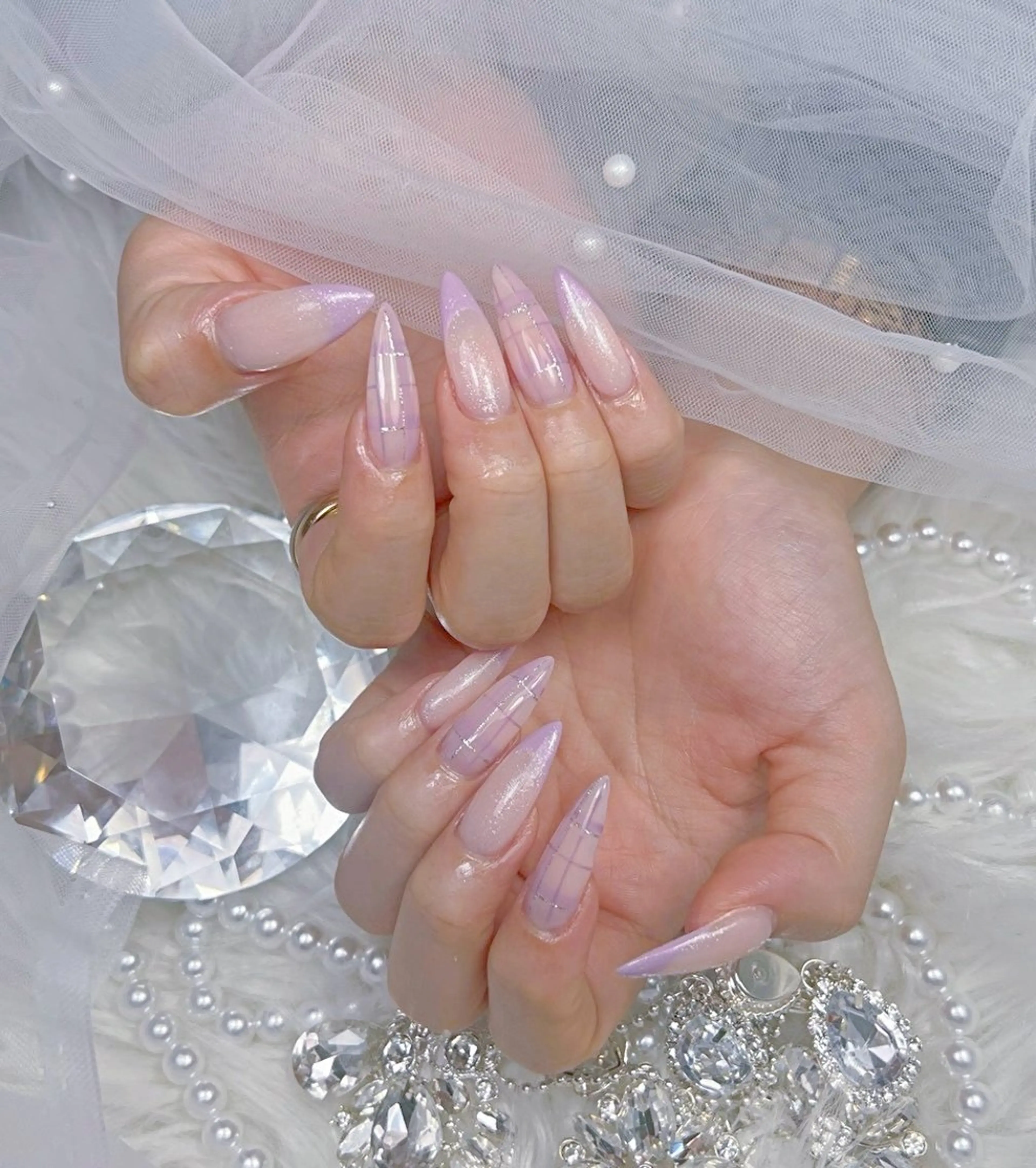 ネイル アートネイル オーロラネイル チークネイル 長さ出し フットネイル Miya _nailのネイルデザイン