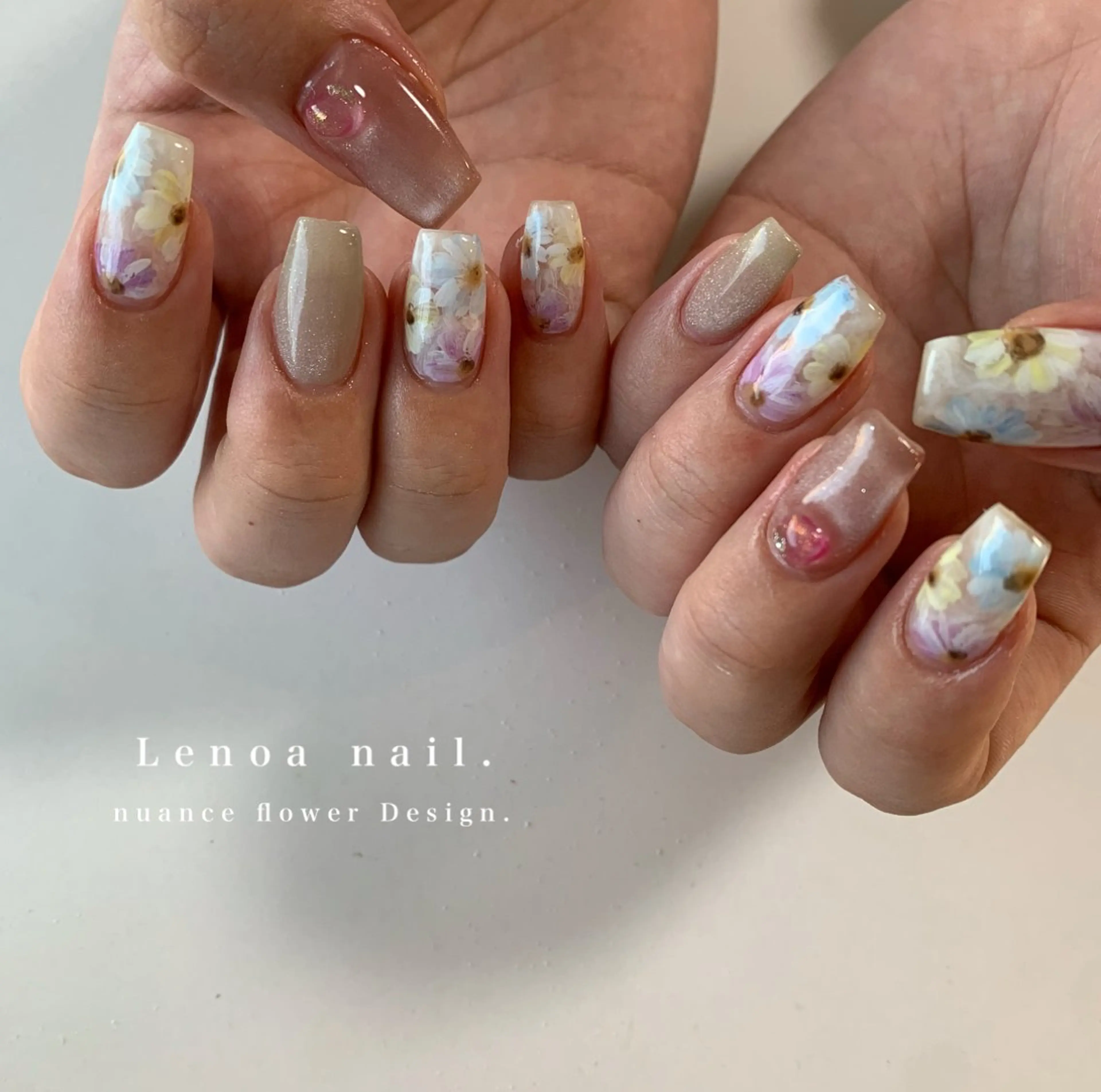 ネイル フラワーネイル ニュアンスネイル nailsalon Lenoaのネイルデザイン