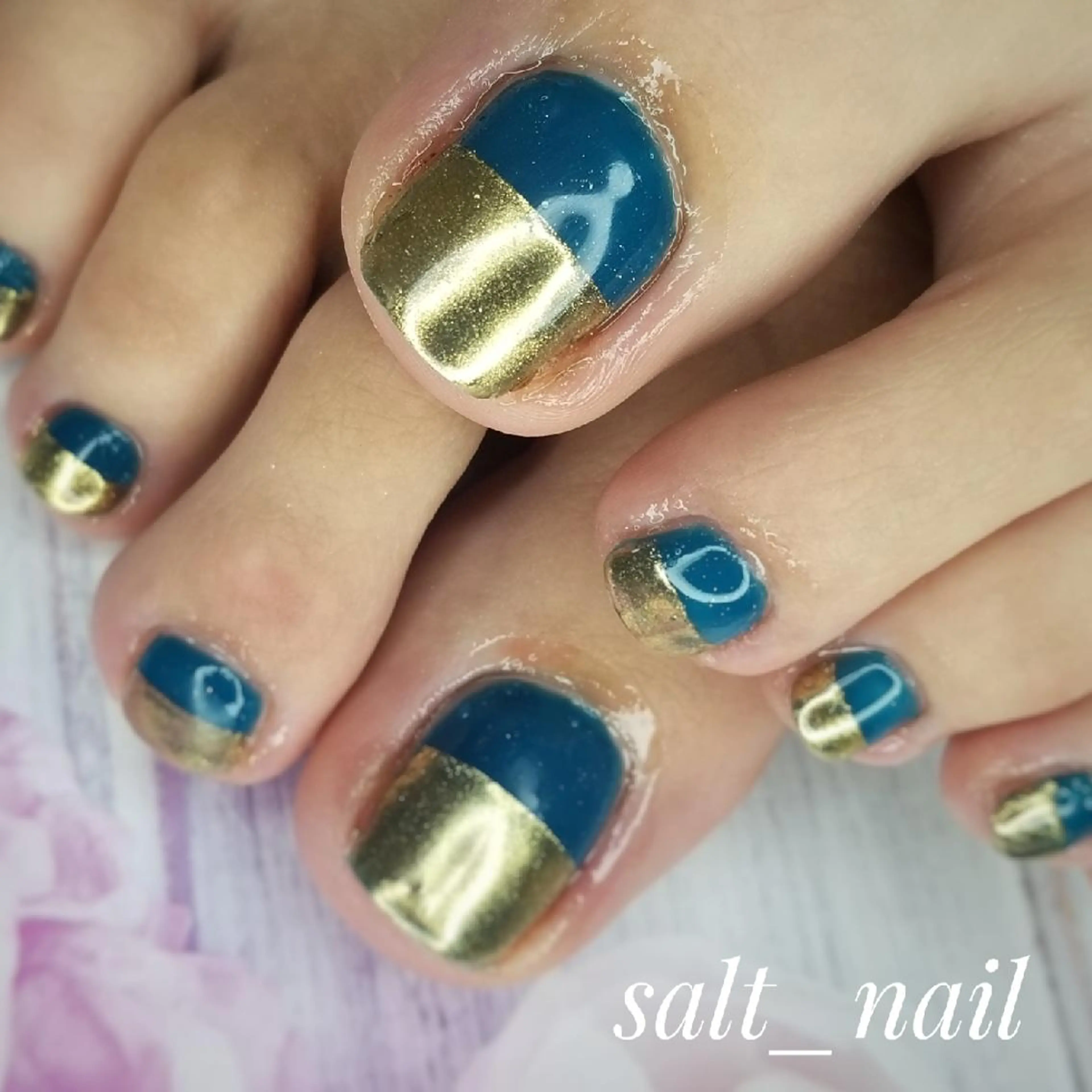 ネイル ブルー フレンチネイル ミラーネイル 個人サロン saltnailのネイルデザイン