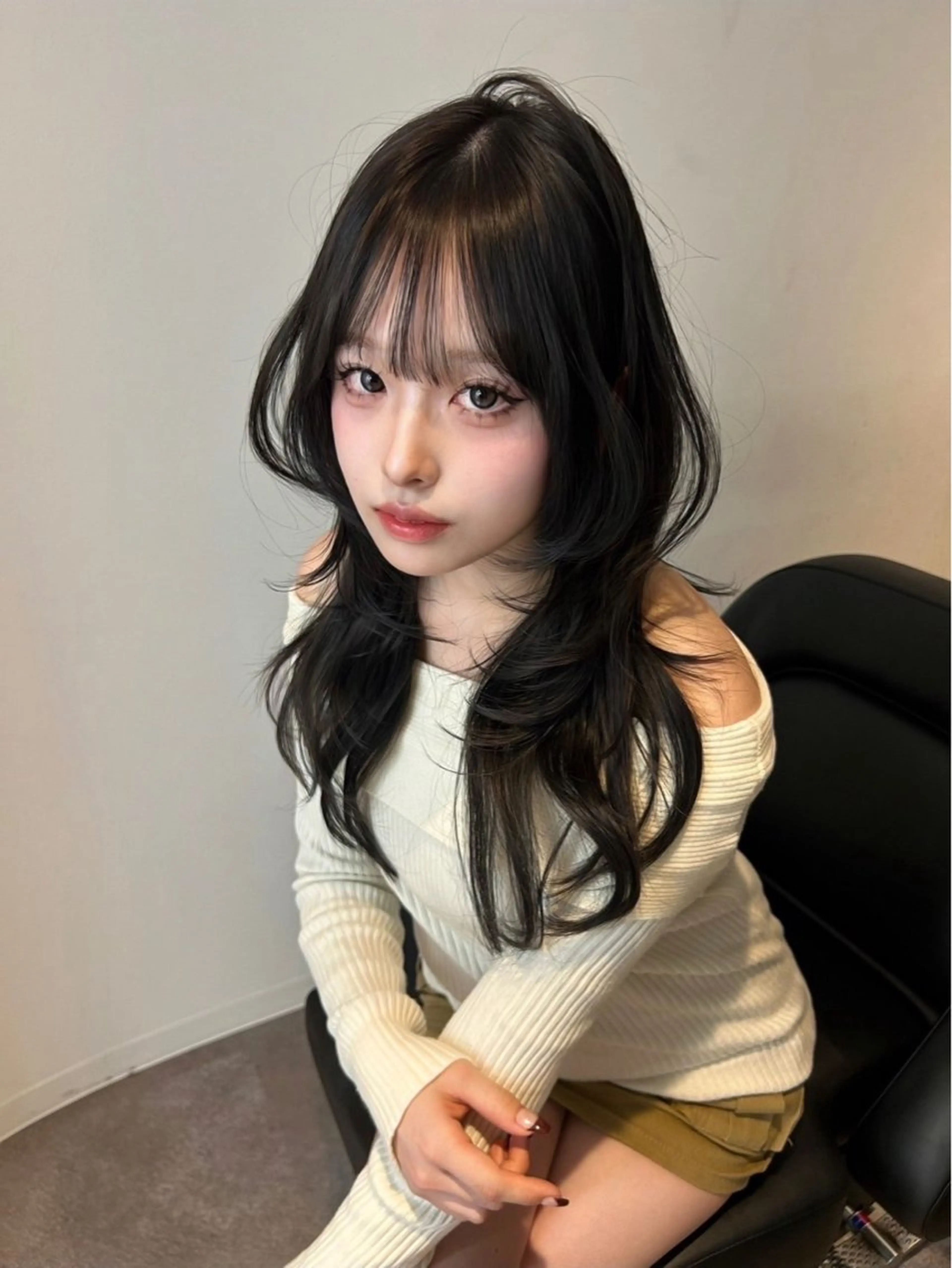 ロング カラー ベージュカラー オリーブベージュ トリートメント みゅう／韓国：網紅： トレンドヘアのヘアスタイル