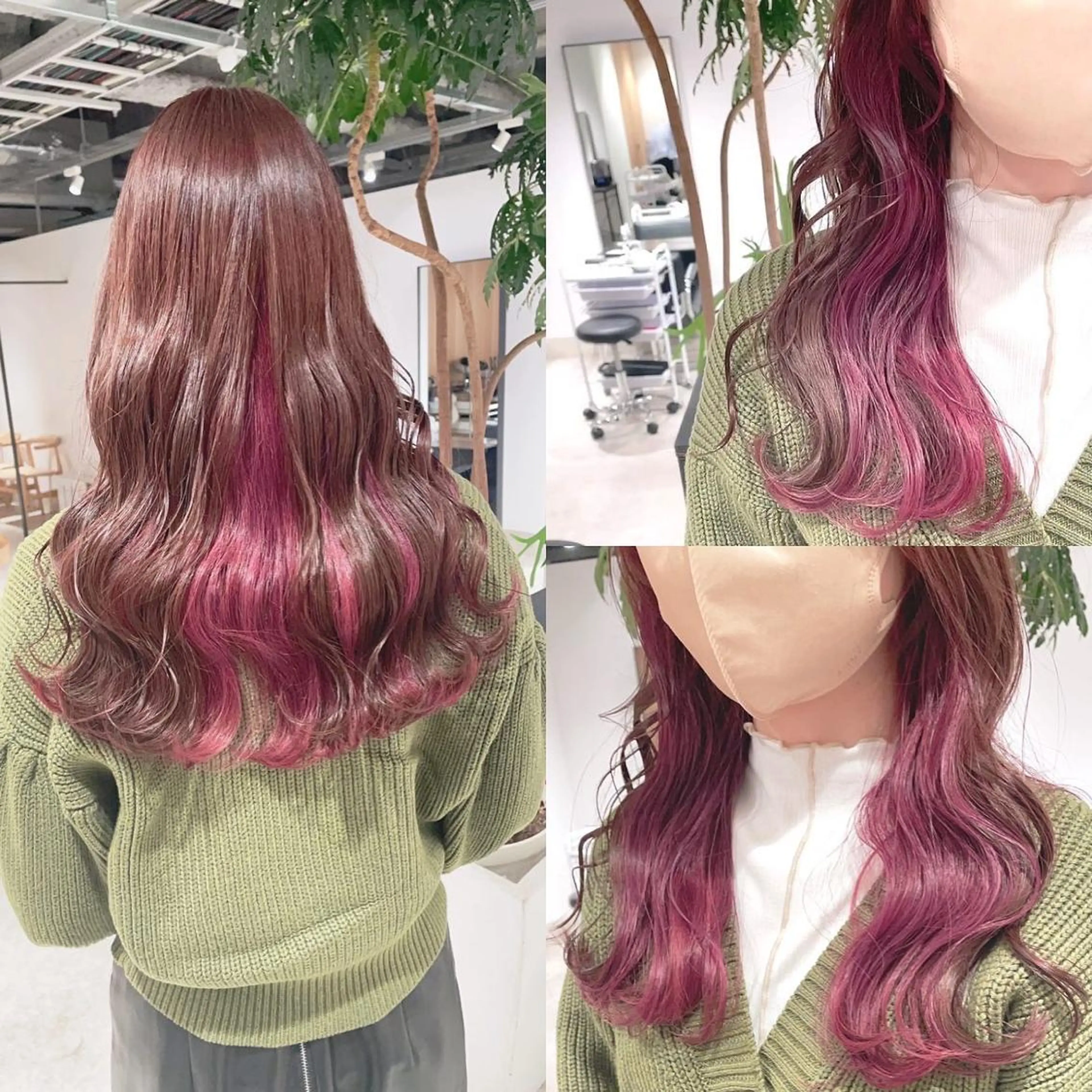 ロング カラー ブリーチ カシス ピンクカラー ヘアカラー トリートメント 渋谷:インナーカラー ／🍒エリカ🍒のヘアスタイル
