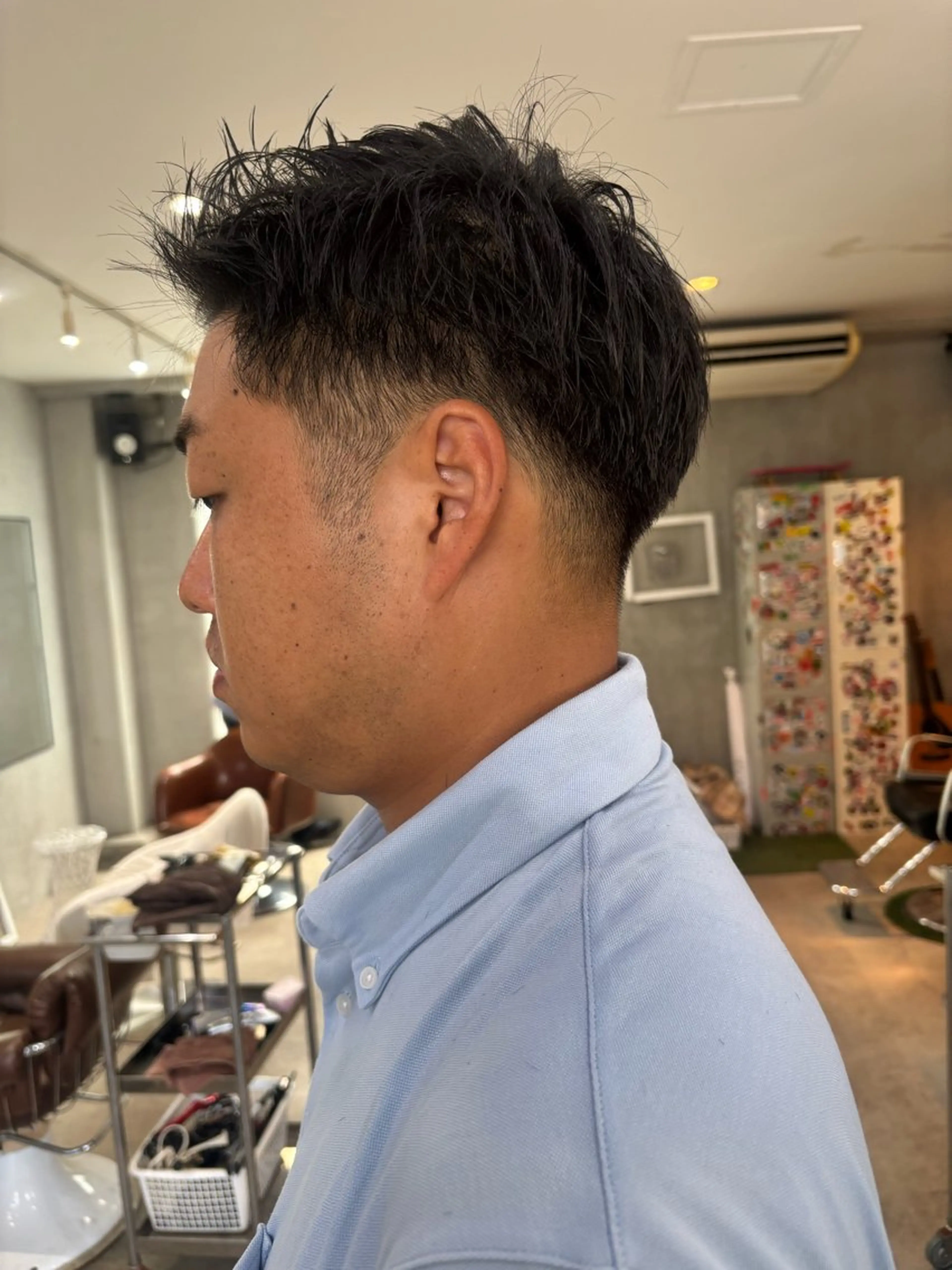 ショート パーマ メンズ センターパート フェードカット 刈り上げ ショートヘア 中目黒メンズ刈り上げ Harunaのヘアスタイル