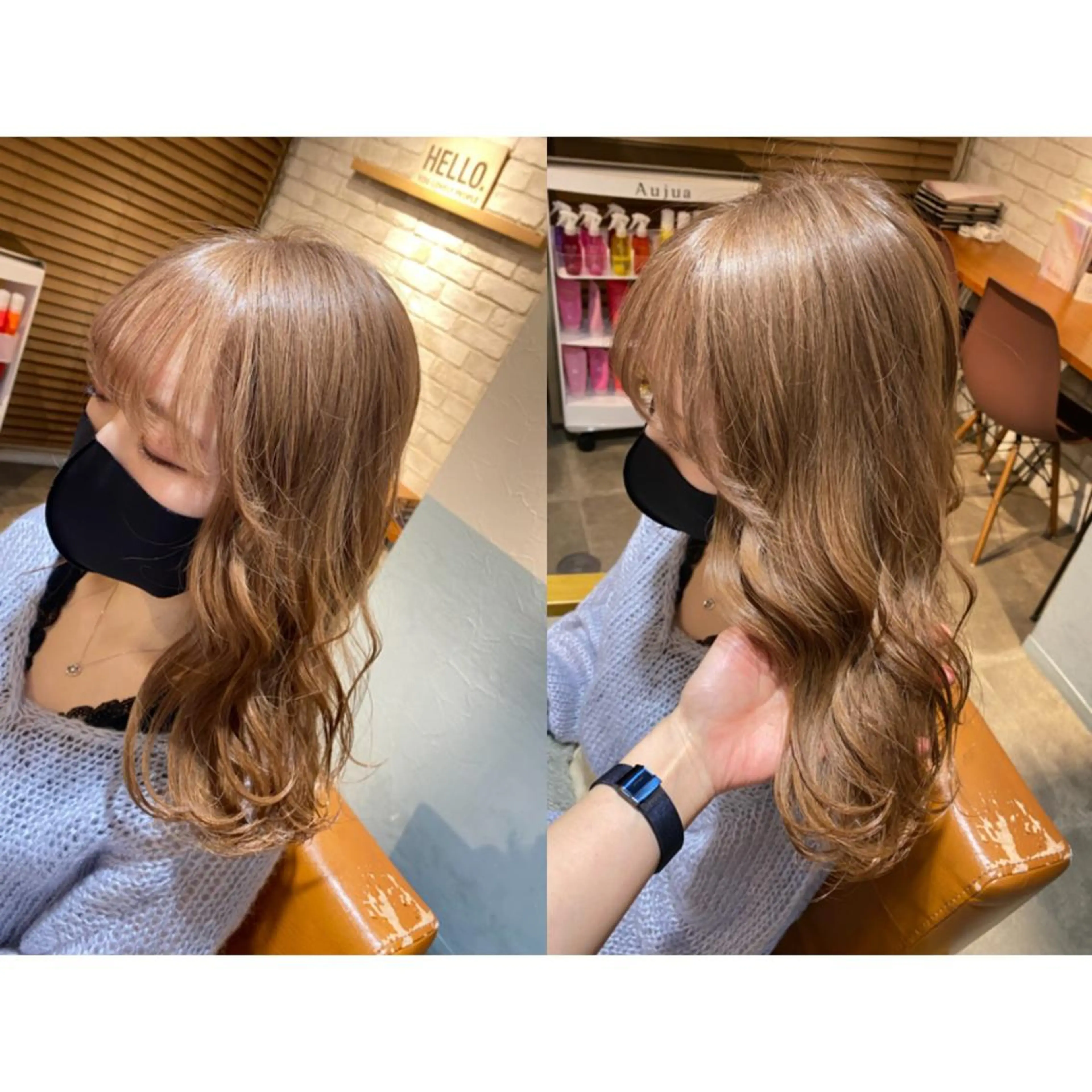 カラー ベージュカラー ブリーチ カット 縮毛矯正 トリートメント 🐻結んで可愛い hair EMI🐻のヘアスタイル