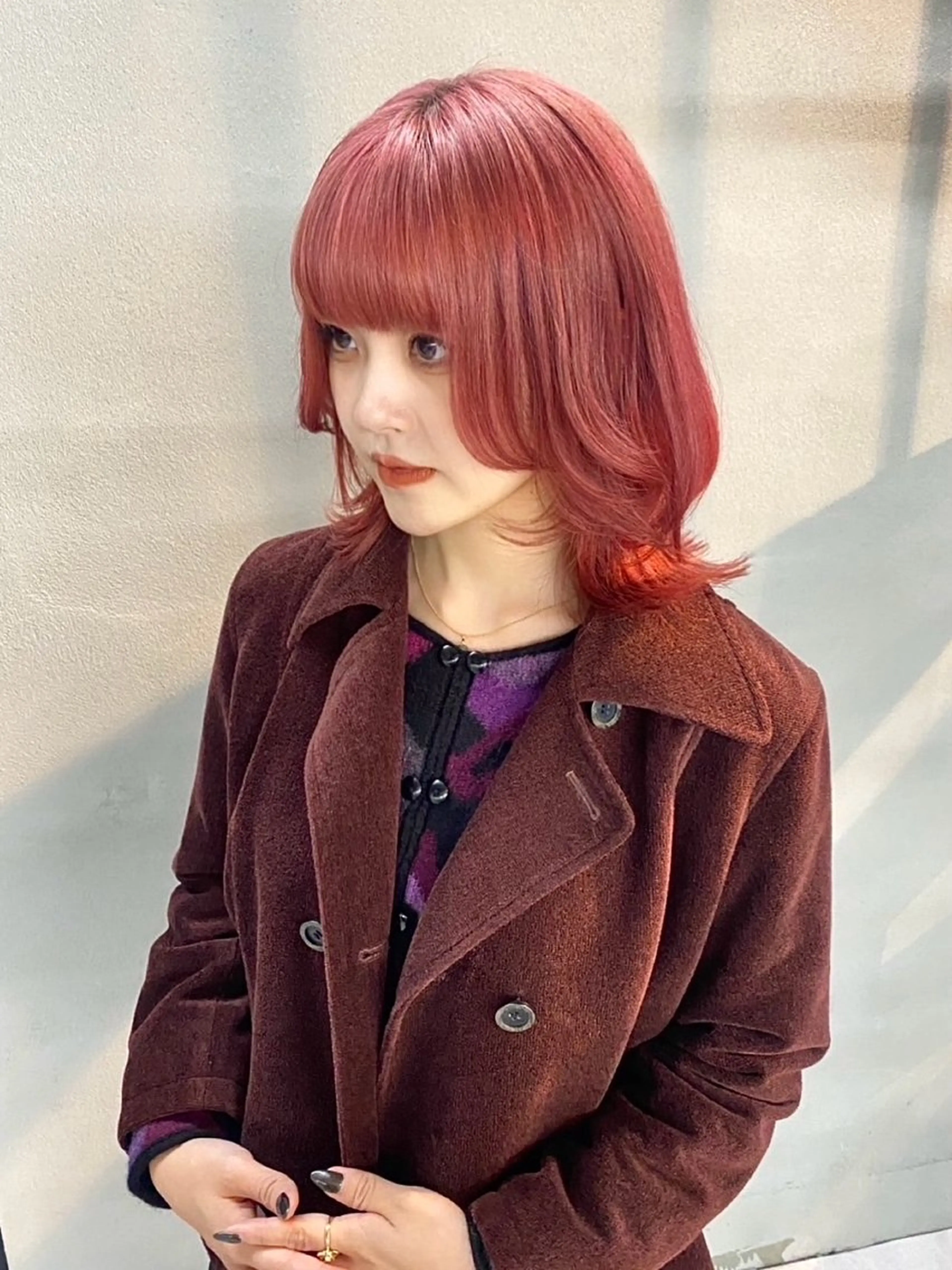 ミディアム カラー ミディアムレイヤー ブリーチ デザインカラー ピンクカラー ボブ 柏 デザインカラー/ レイヤー🐣シオリのヘアスタイル