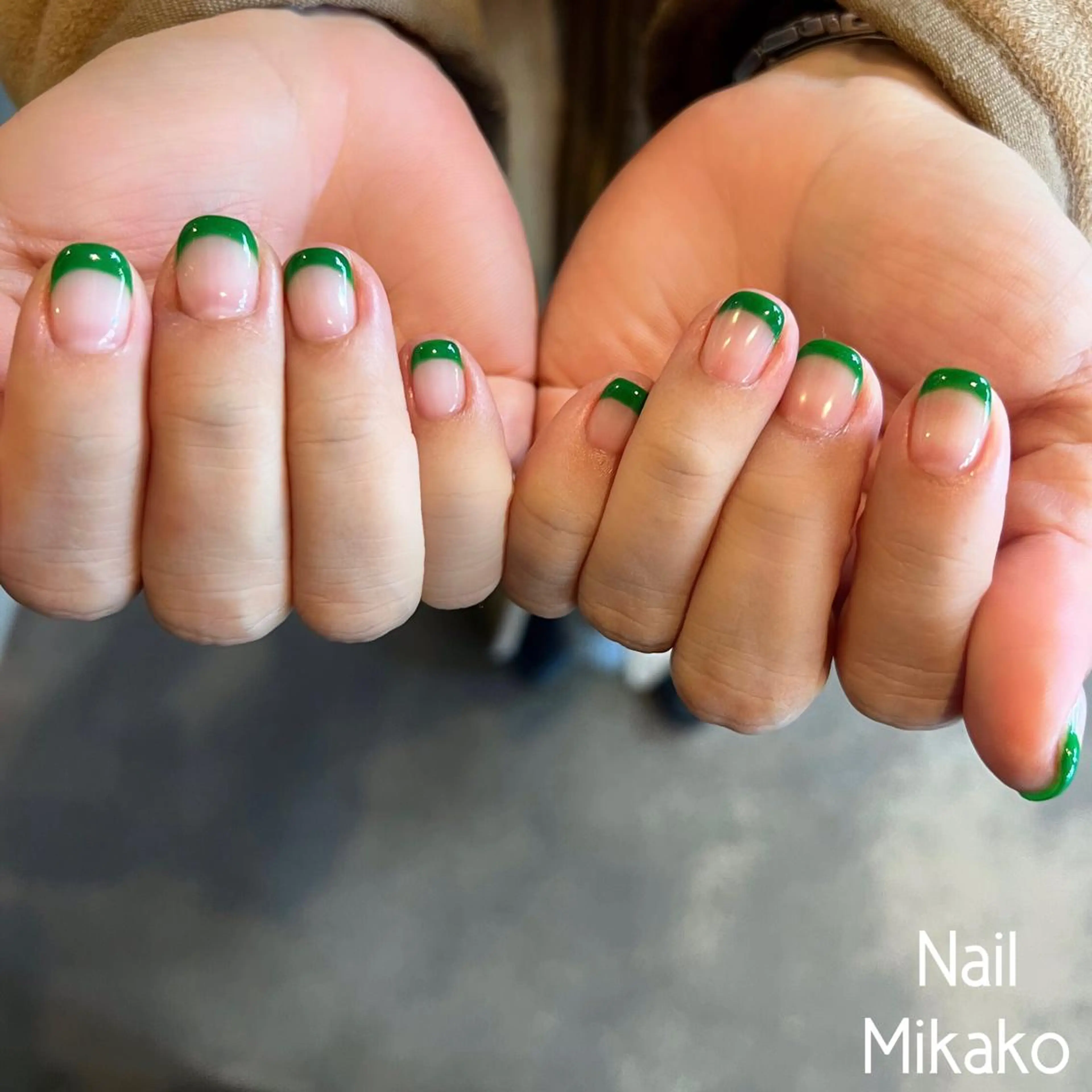 ネイル フレンチネイル グリーン シンプルネイル Nail Mikakoのネイルデザイン