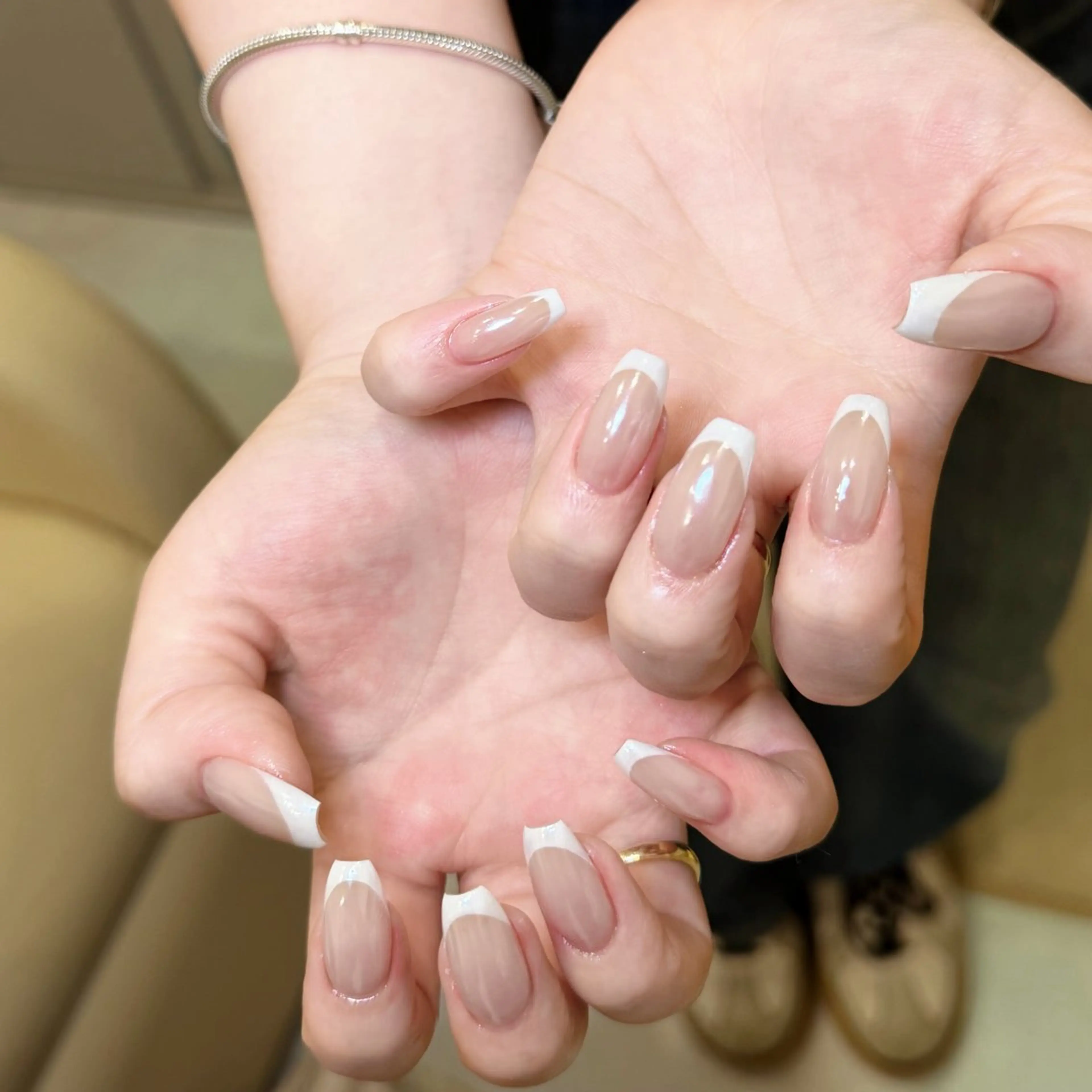 ネイル フレンチネイル ミラーネイル オフィスネイル シンプルネイル ホワイト ハンドネイル Wilu nail 二子玉川店のネイルデザイン