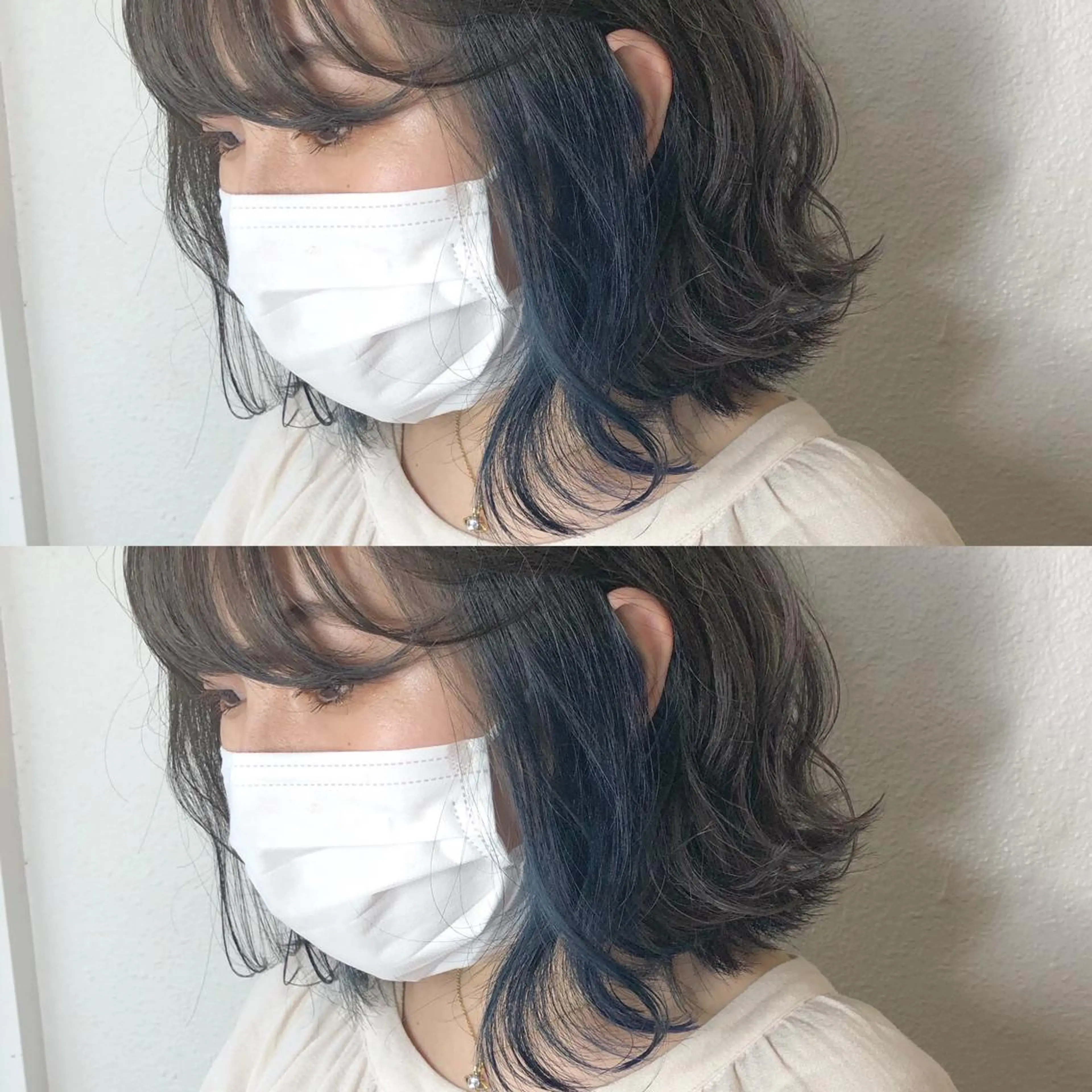 ミディアム カラー ブリーチ ブルーカラー シルバー あさだ しゅうたろうのヘアスタイル