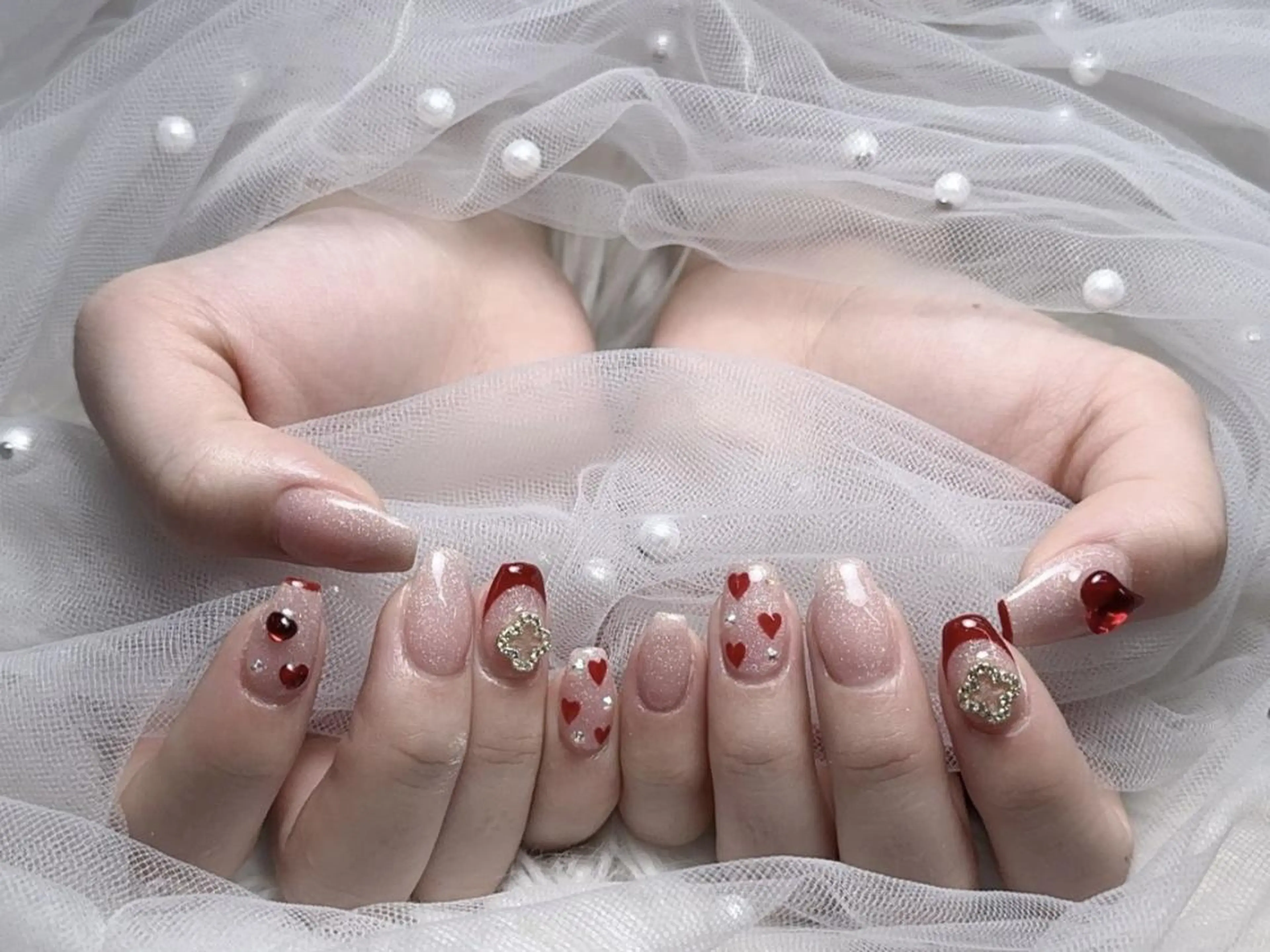 メンズ ネイル アートネイル フレンチネイル ジェルネイル キラキラネイル パラジェル Bloom kabukiのネイルデザイン