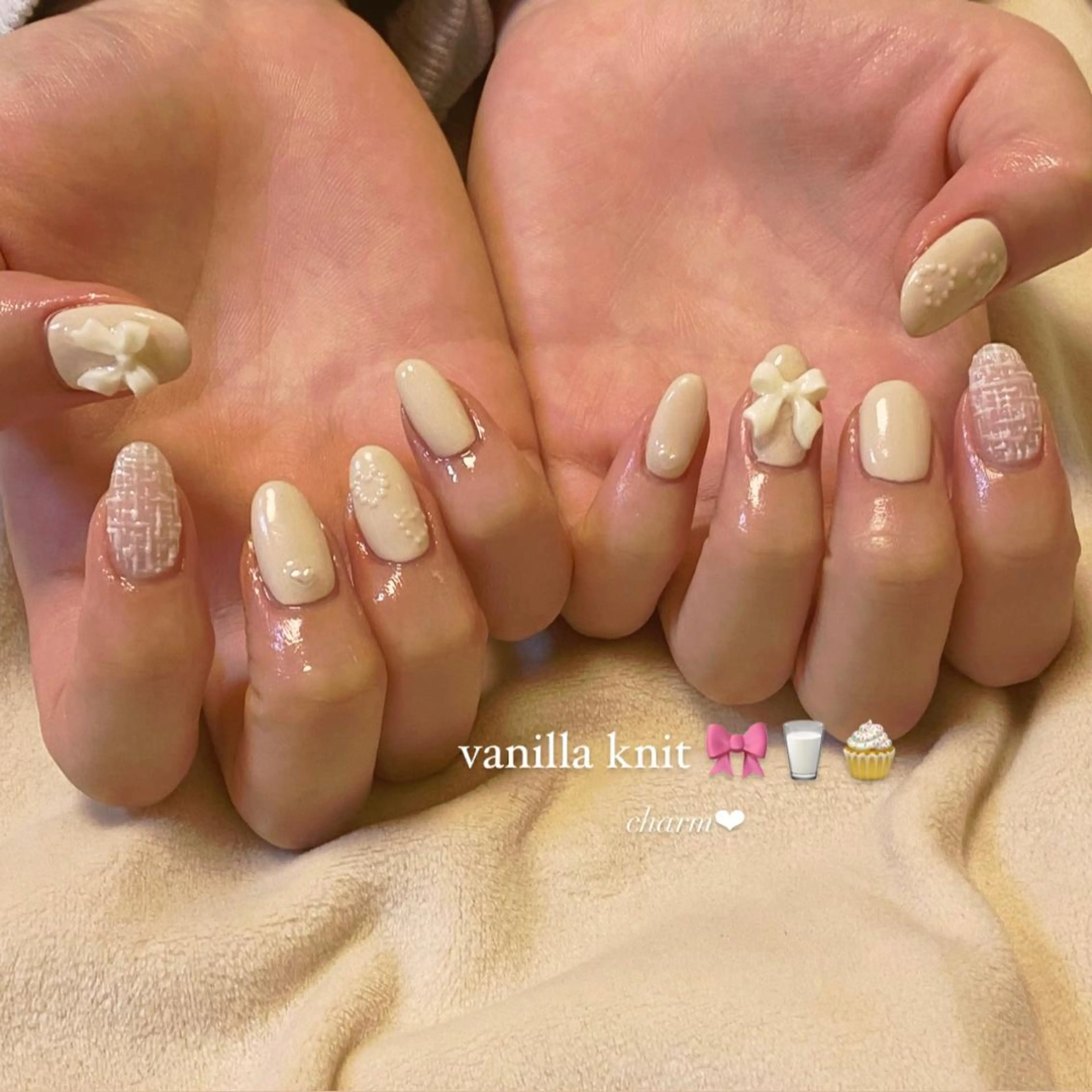 ネイル ガーリー リボン ツイードネイル ハンドネイル nail salon charmのネイルデザイン