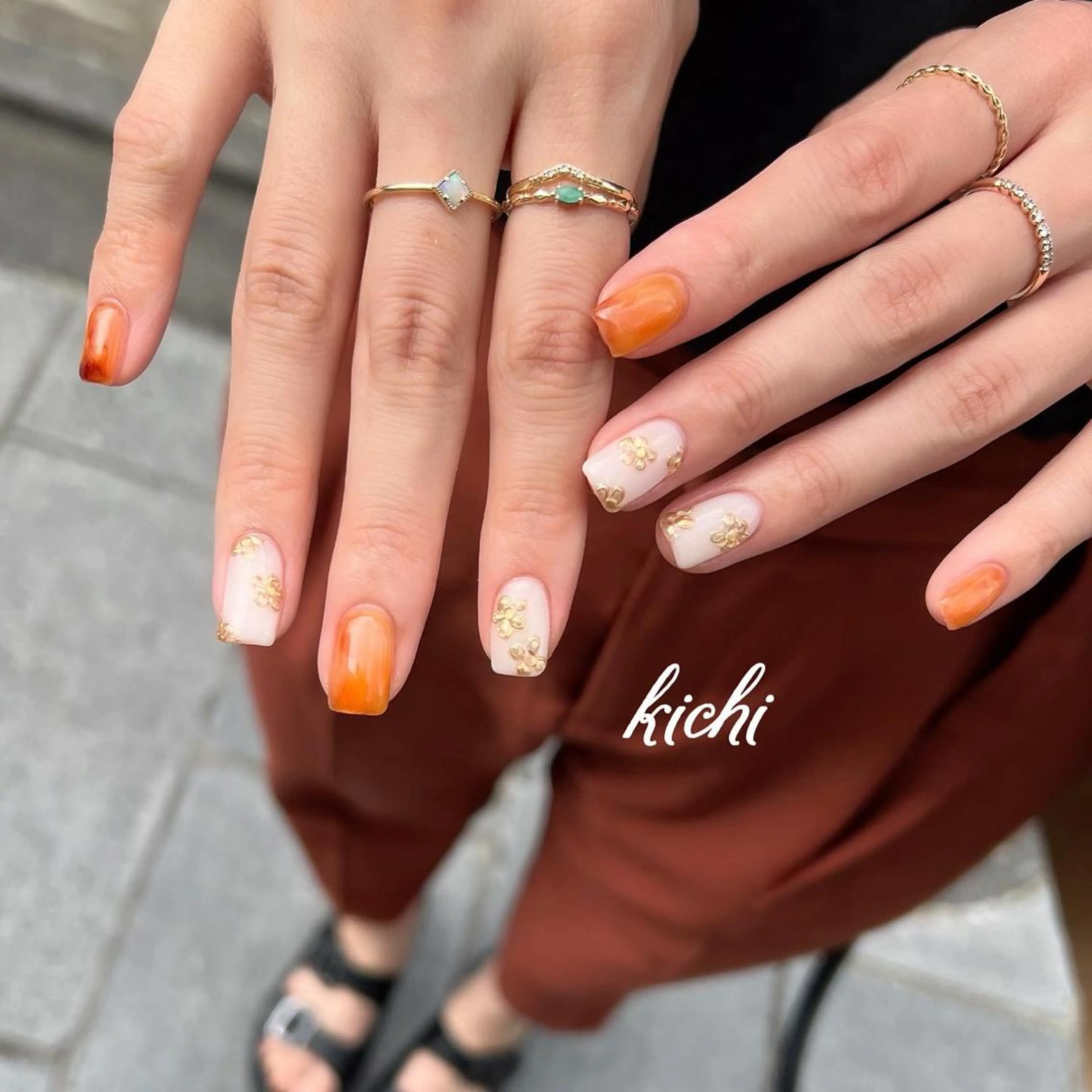 ネイル フラワーネイル ジェルネイル ミラーネイル 持ち込み ニュアンスネイル kichi･: *のネイルデザイン