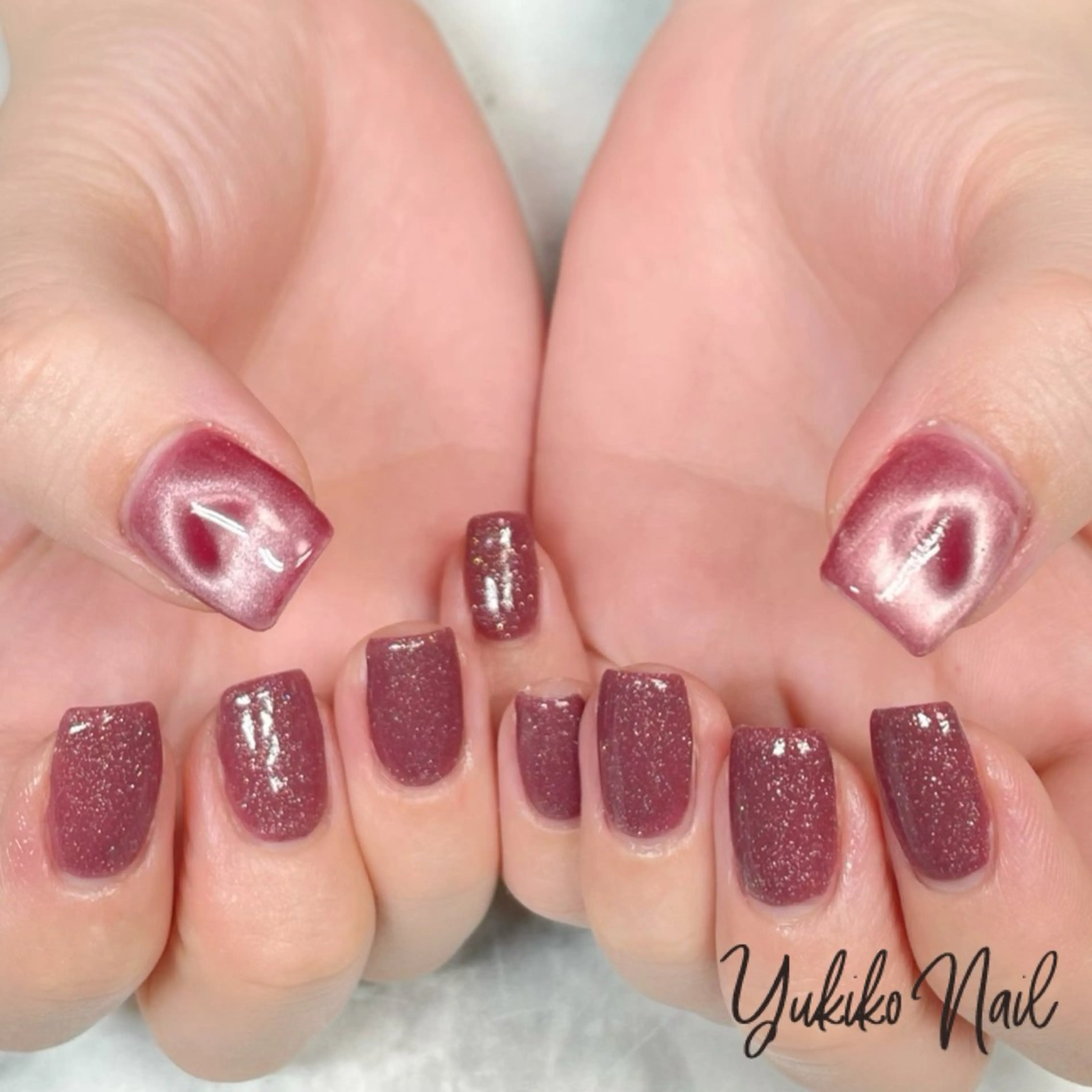 ネイル ボルドー ハート キラキラネイル マグネットネイル ワンカラーネイル ユキコ ネイルのネイルデザイン