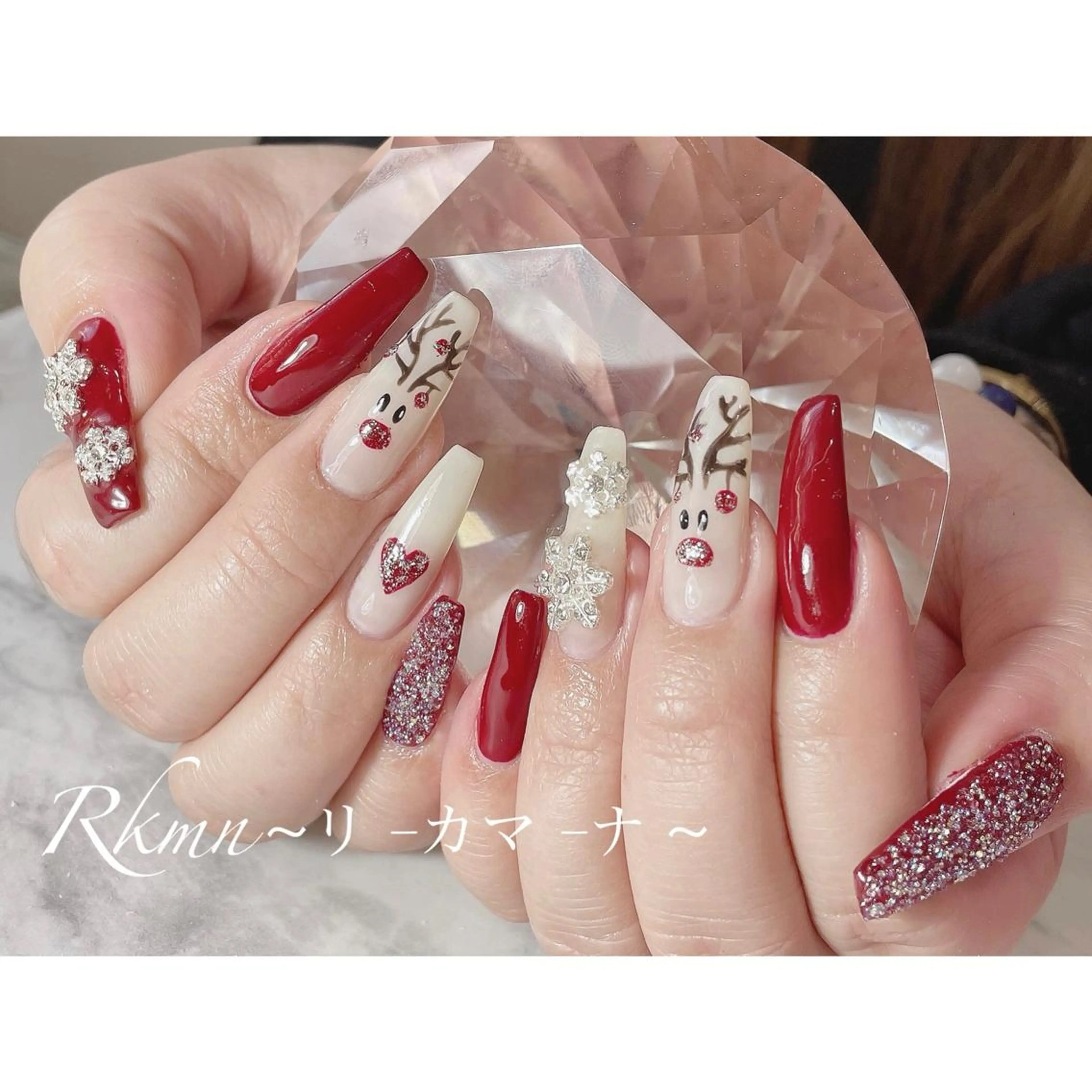 ネイル アートネイル ボルドー 春ネイル 冬ネイル クリスマス ハンドネイル フットネイル ハンドケア Rkmn ~リ-カマ-ナ~のネイルデザイン