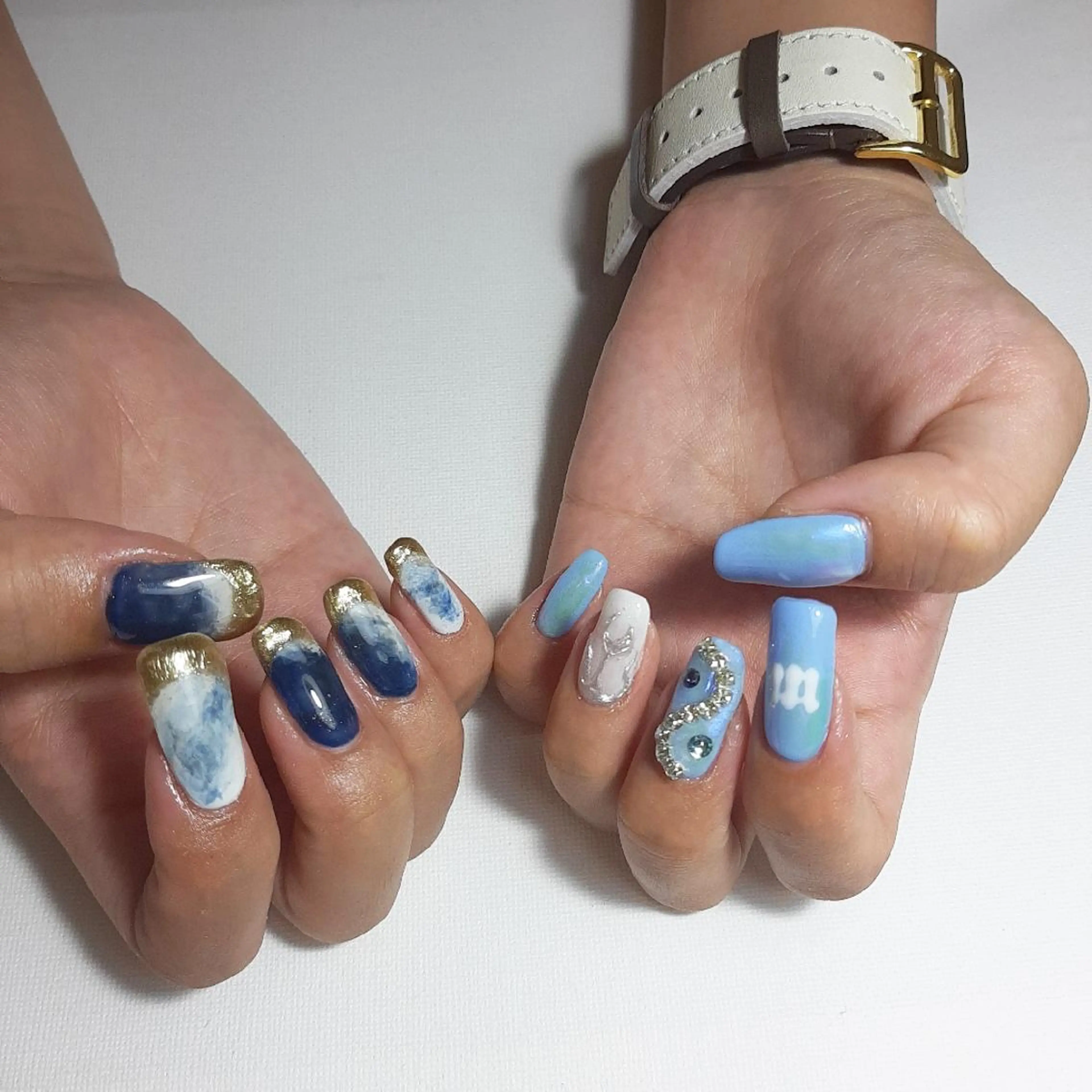 ネイル ブルー ジェルネイル 持ち込み ショートネイル owlnail /持込みデザイン専門のネイルデザイン