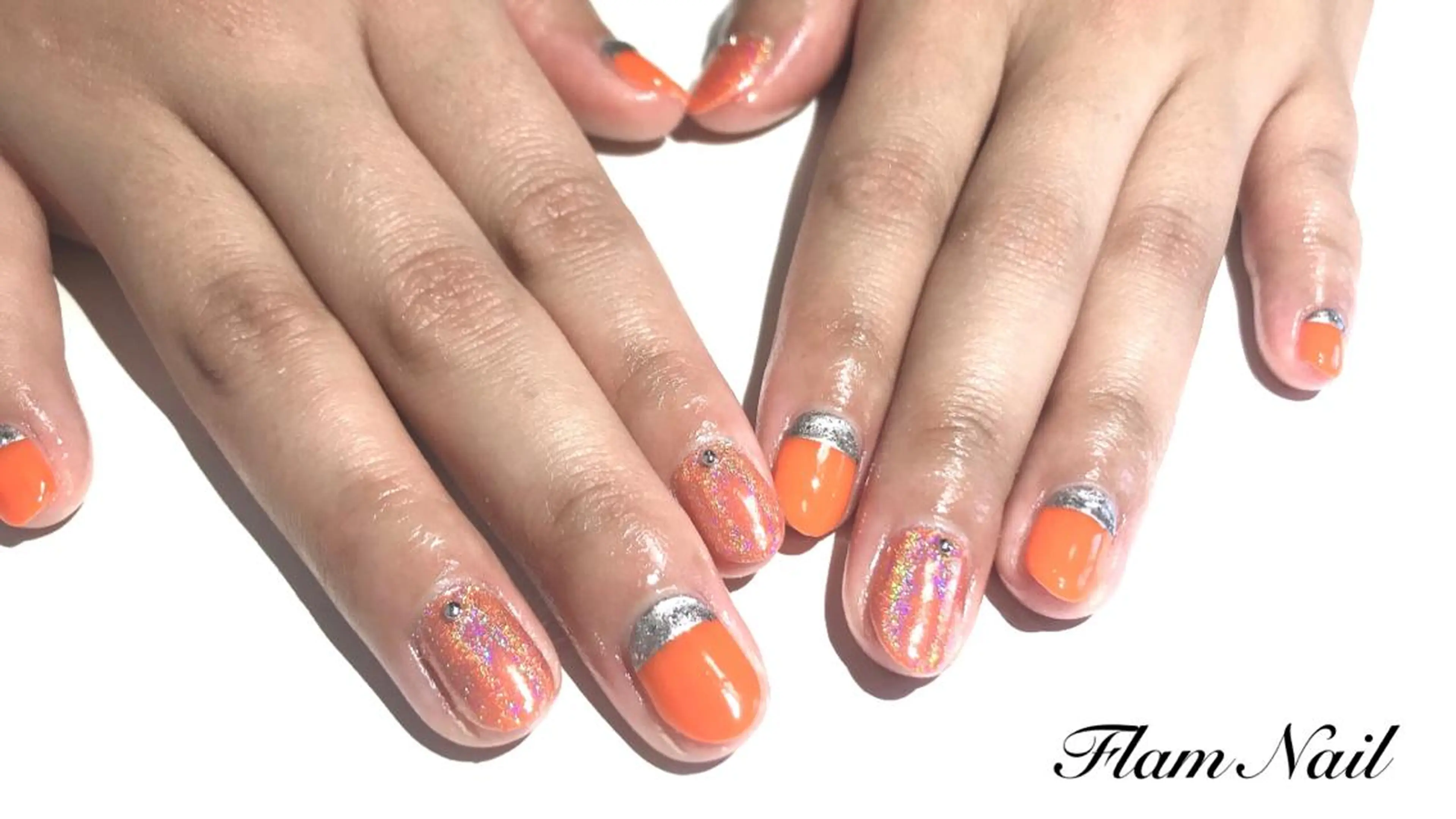 ネイル オレンジ Flam Nailのネイルデザイン
