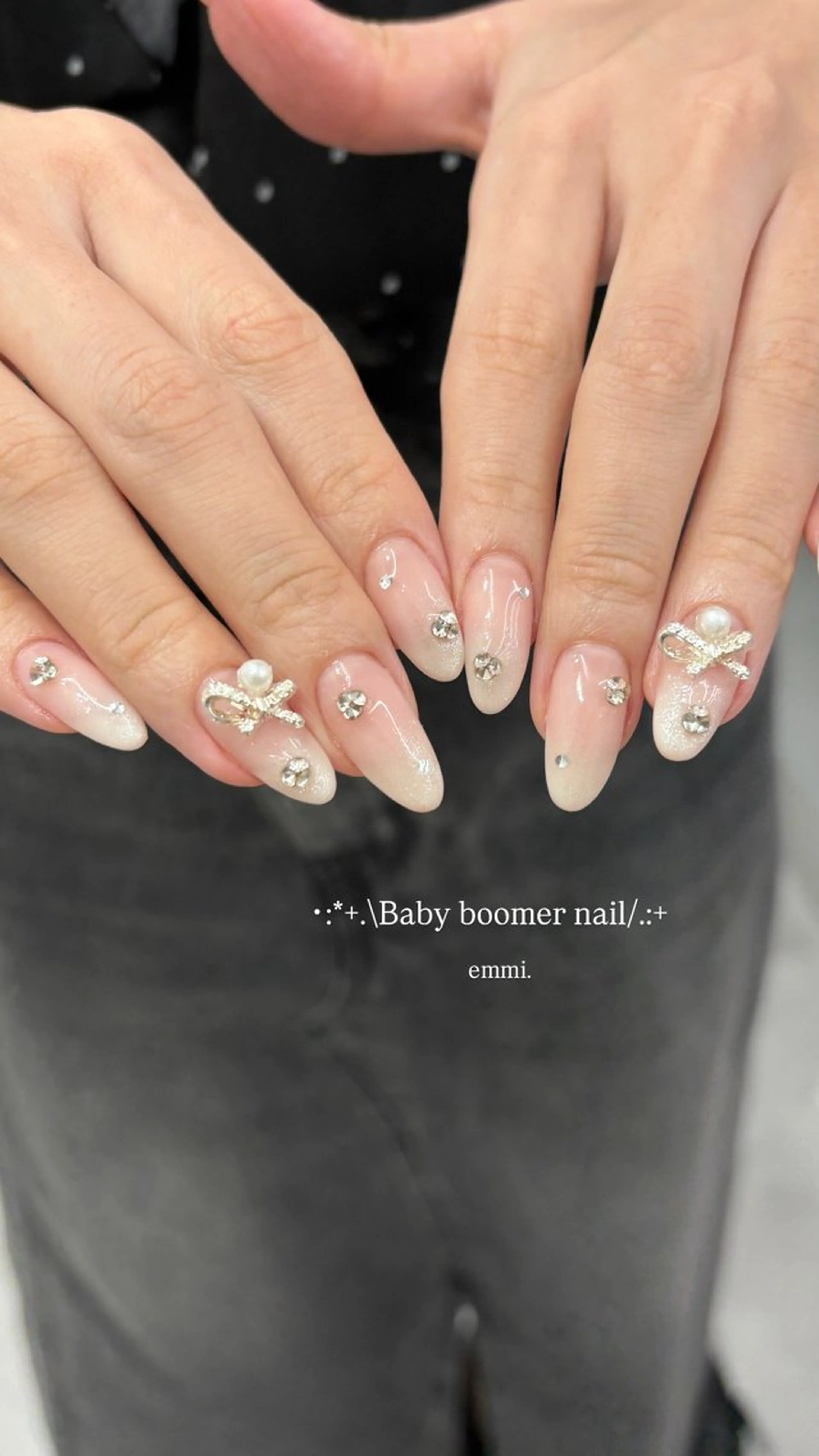 ネイル チークネイル フレンチネイル ガーリー 氷ネイル・うるうるネイル キラキラネイル emmi nailのネイルデザイン