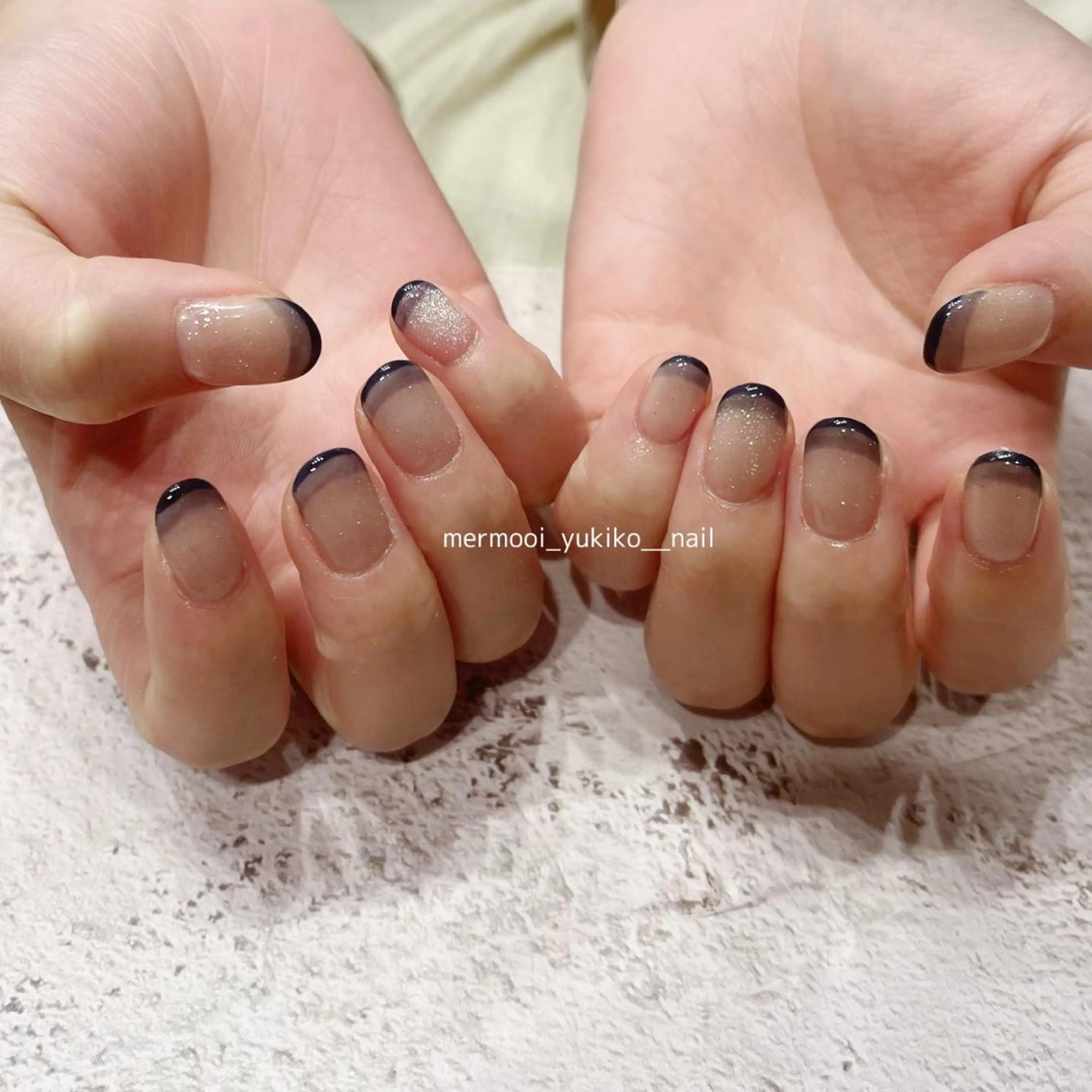 ネイル アートネイル ダブルフレンチ フレンチネイル マグネットネイル ニュアンスネイル ハンドネイル mermooi所属・melumooi nailのネイルデザイン