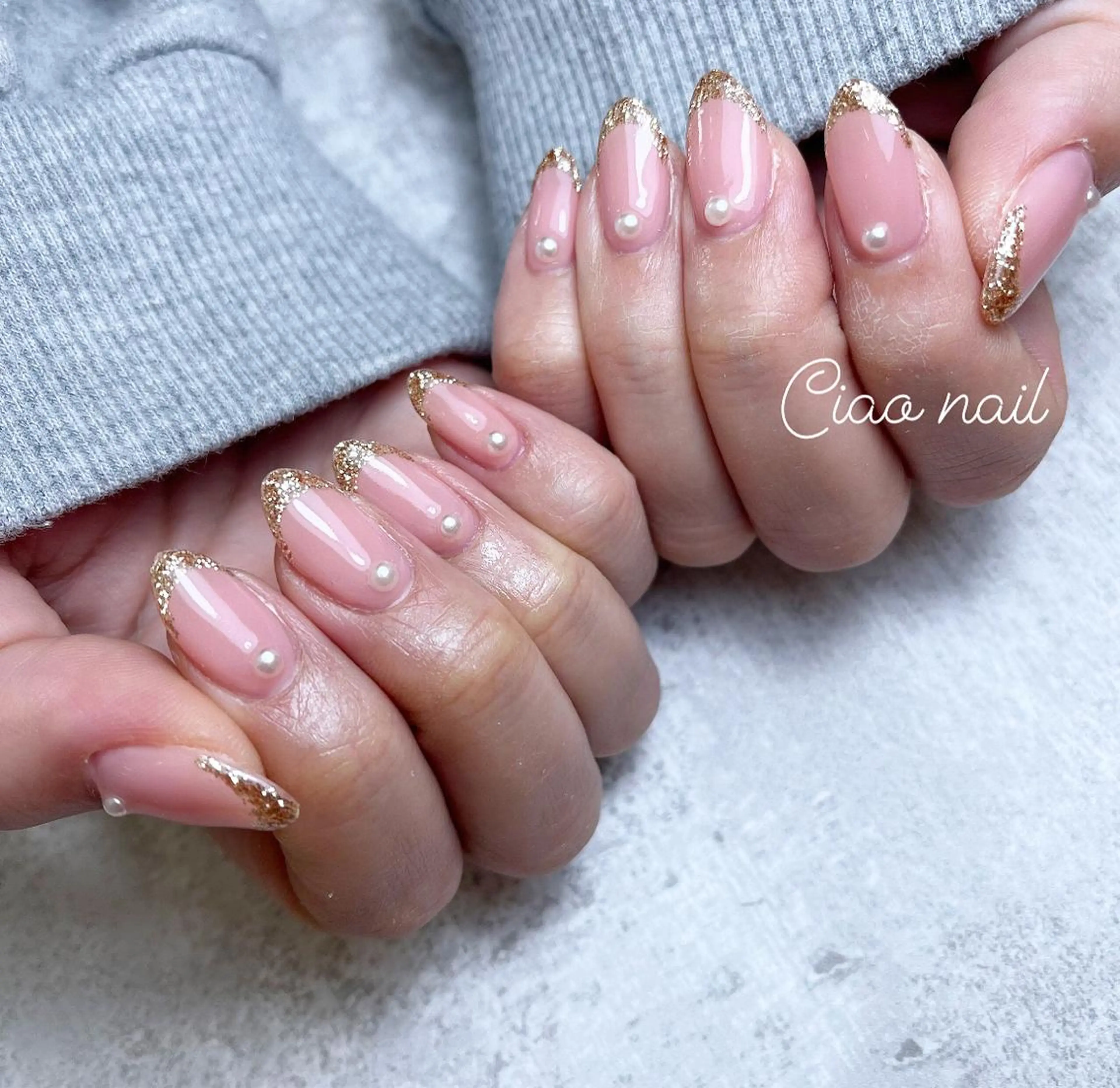 ネイル 入学式 フレンチネイル 卒業式 ラメ(グリッター) #Amin nail salonのネイルデザイン