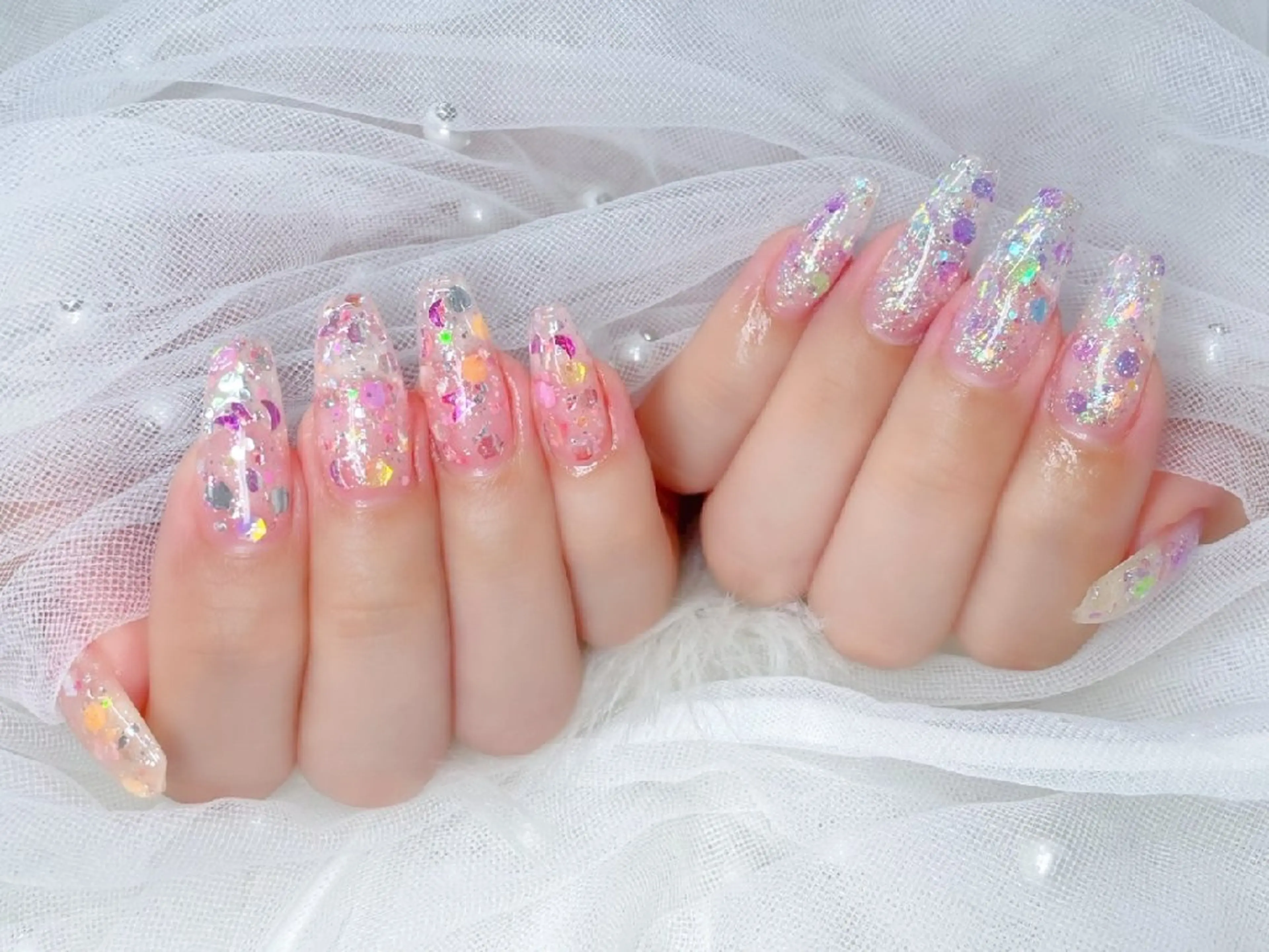 ネイル フラッシュネイル フレンチネイル キラキラネイル ラメ(グリッター) マグネットネイル Chouette Nailのネイルデザイン