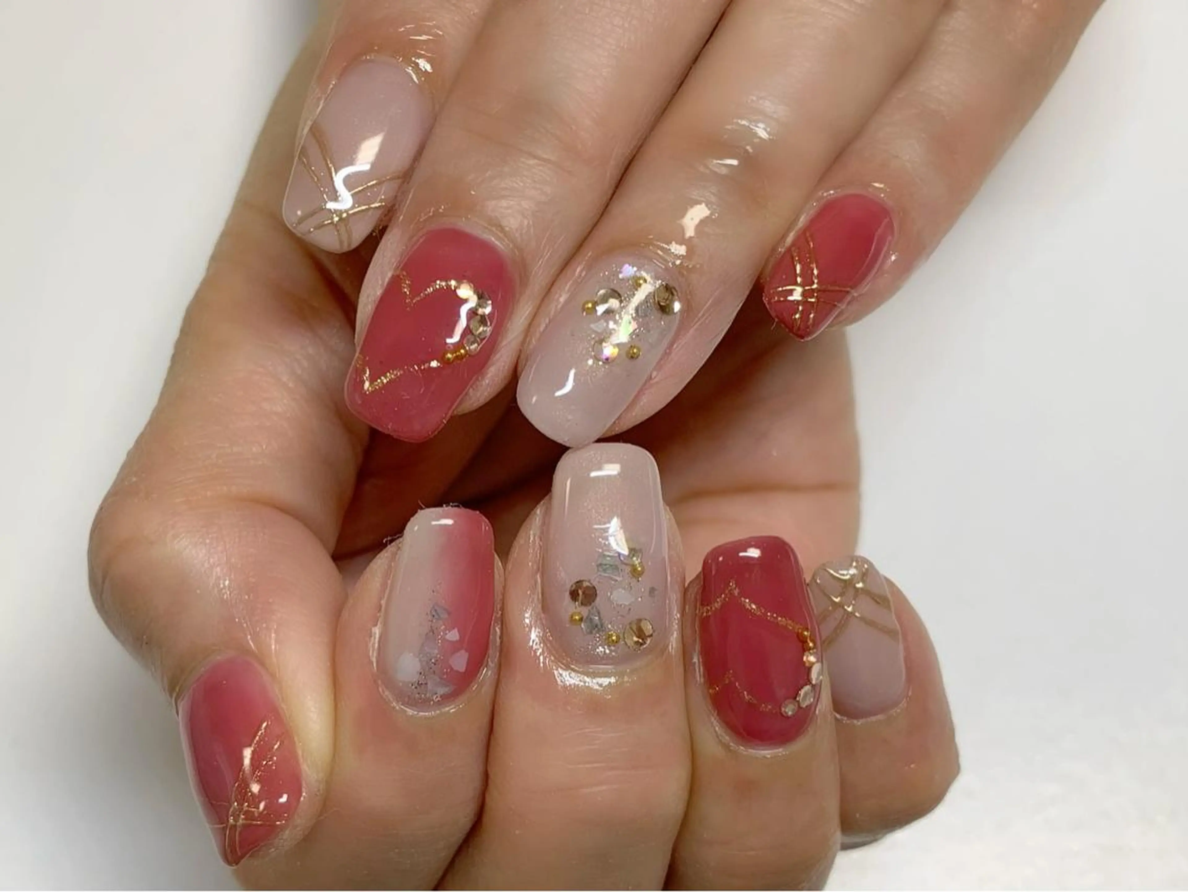 ネイル ハート ミラーネイル ハンドネイル Viva Joieのネイルデザイン