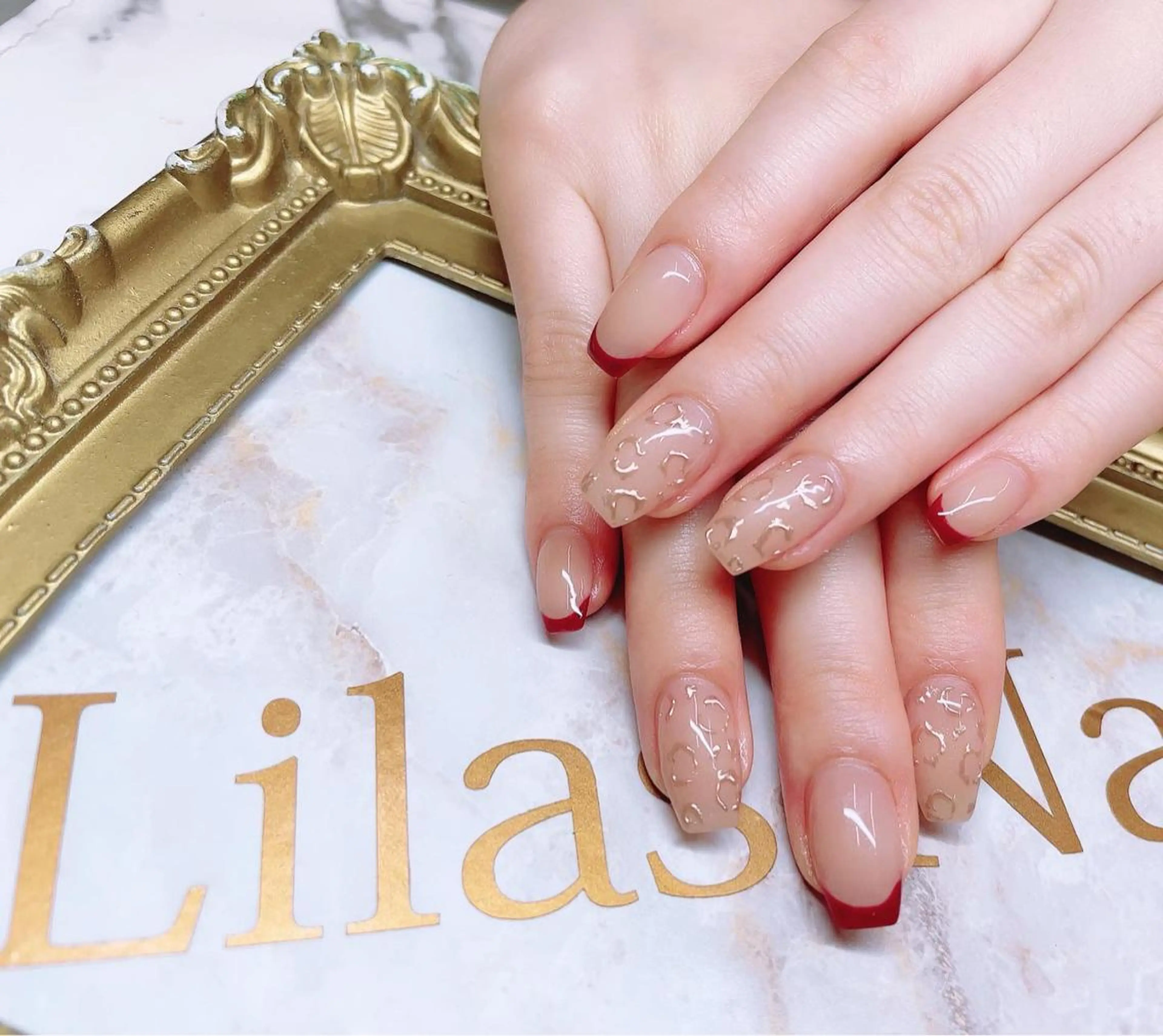 ネイル アニマル柄 ボルドー ブラウン ジェルネイル ハードジェル Lilas Nailのネイルデザイン