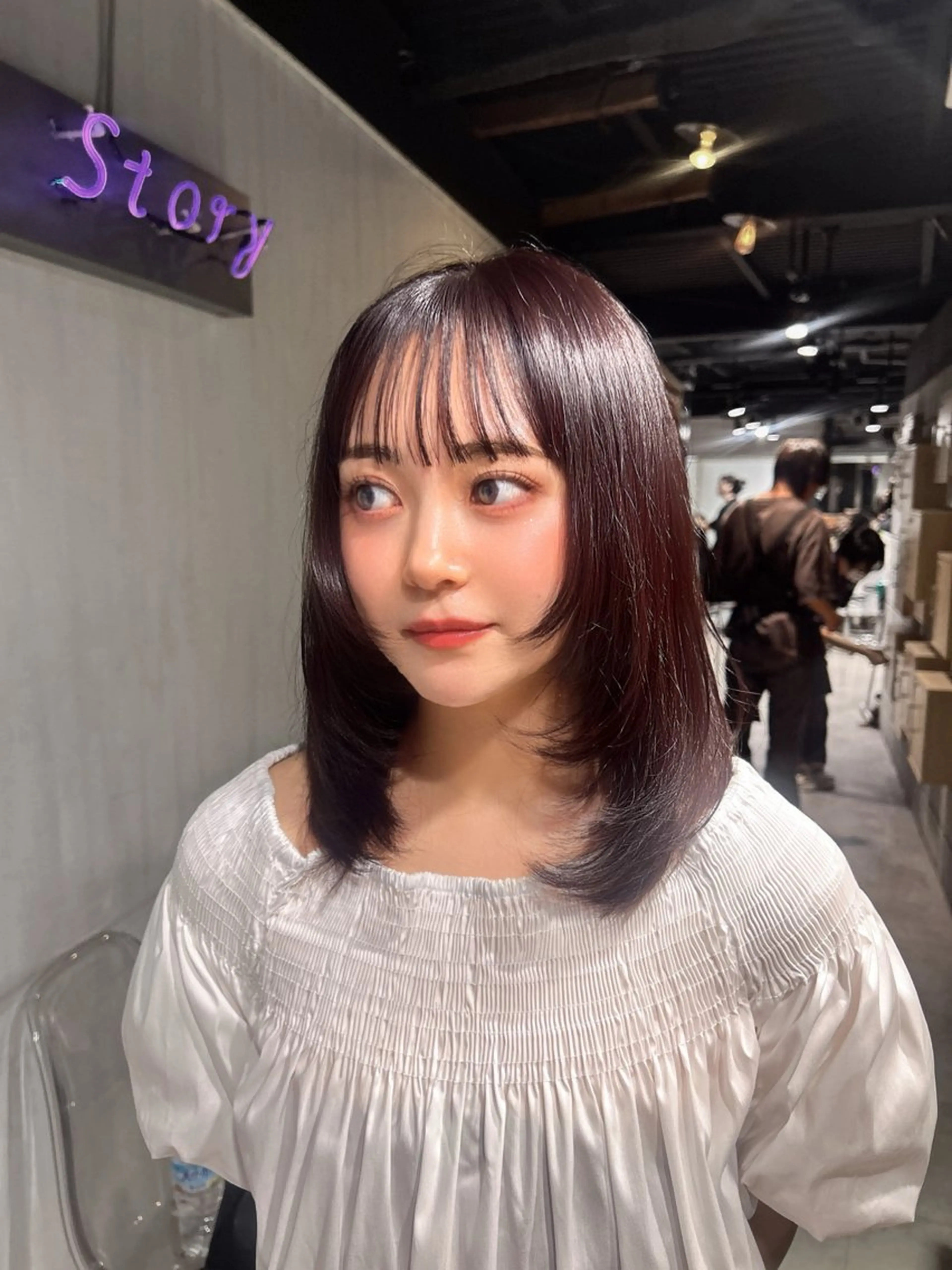 セミロング 韓国風カラー 姫カット 韓国風ヘア レイヤーカット ワンホンレイヤー MEI🎀垢抜けカラ ー🎀韓国styleのヘアスタイル