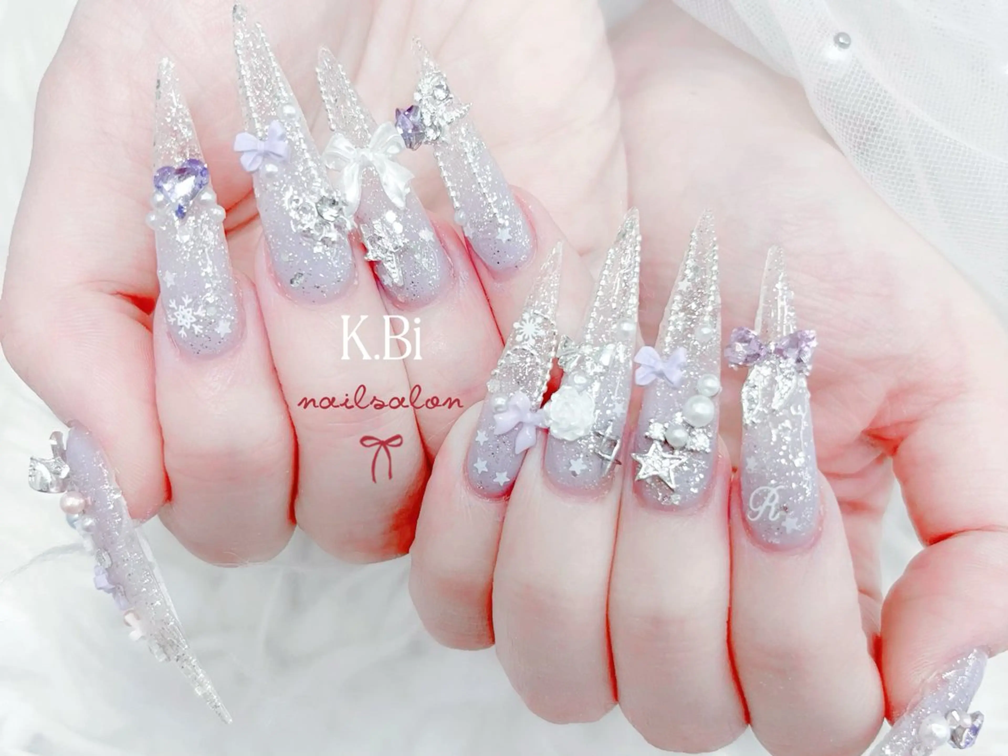 ネイル アートネイル マグネットネイル 大理石ネイル(マーブル) リボン 夏ネイル k.bi nailsalonのネイルデザイン