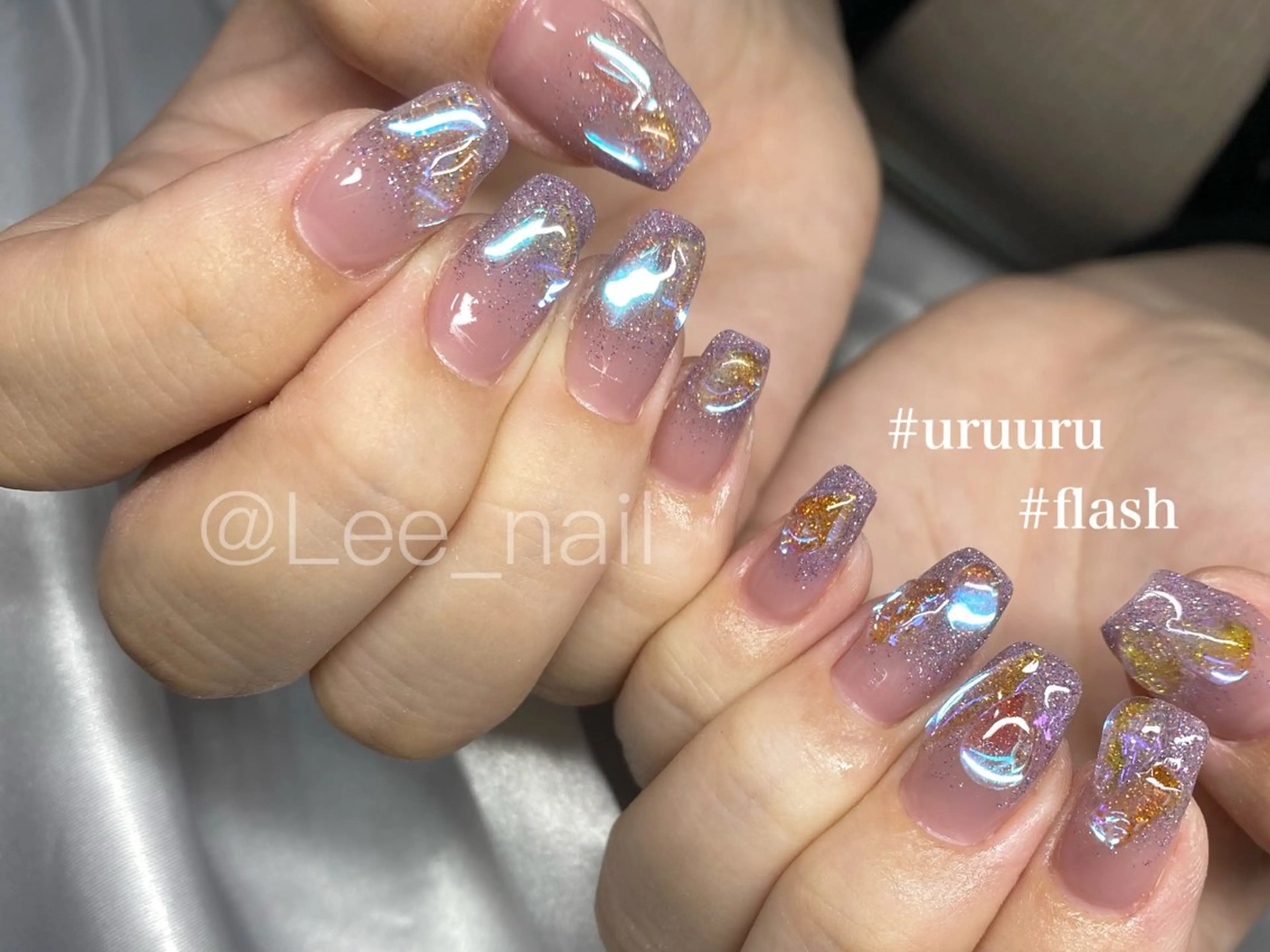 ネイル フラッシュネイル 氷ネイル・うるうるネイル ハンドネイル Lee_ nailのネイルデザイン