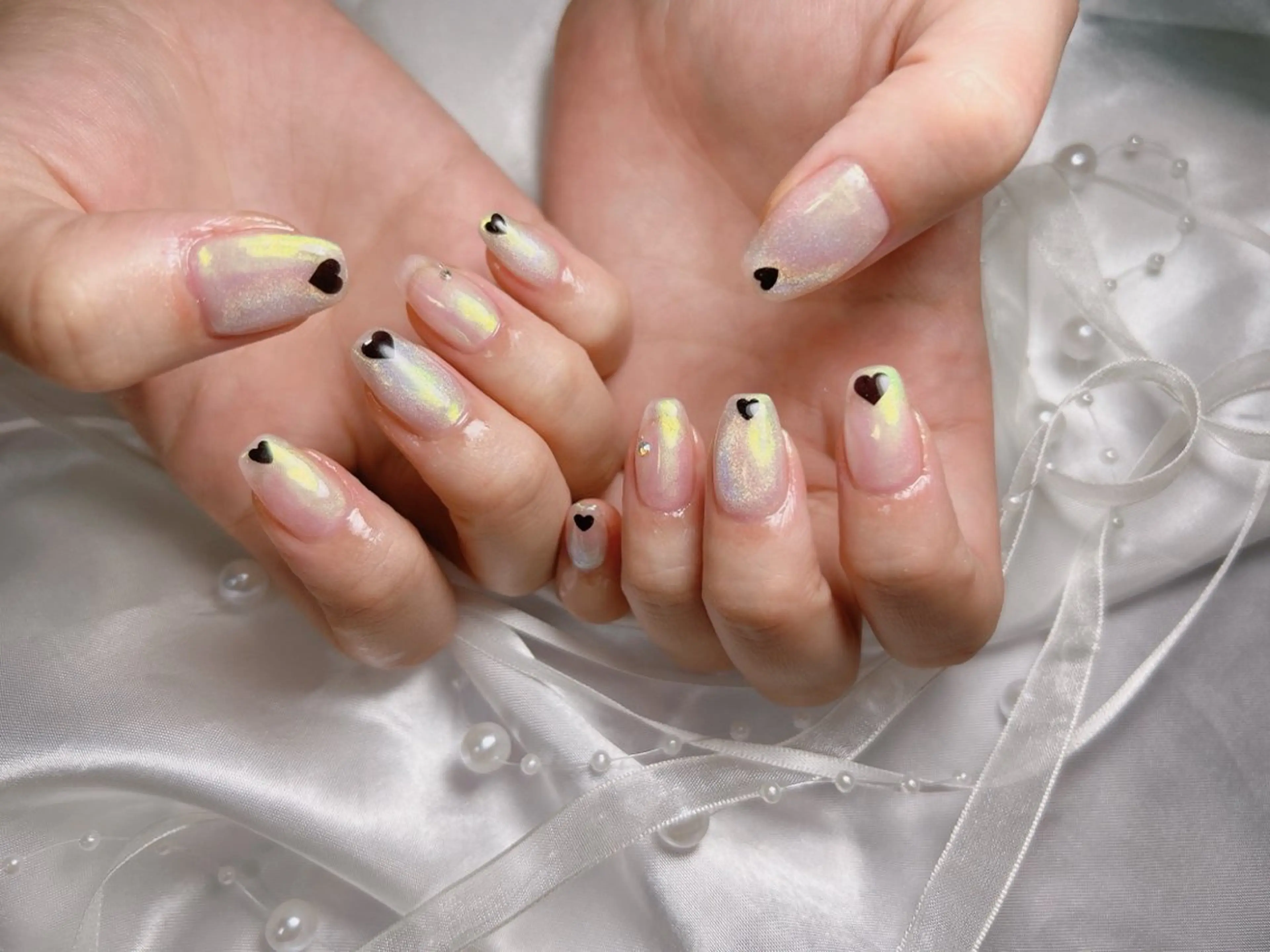 ネイル オーロラネイル ハート junna 金山.東別院.上前津のネイルデザイン