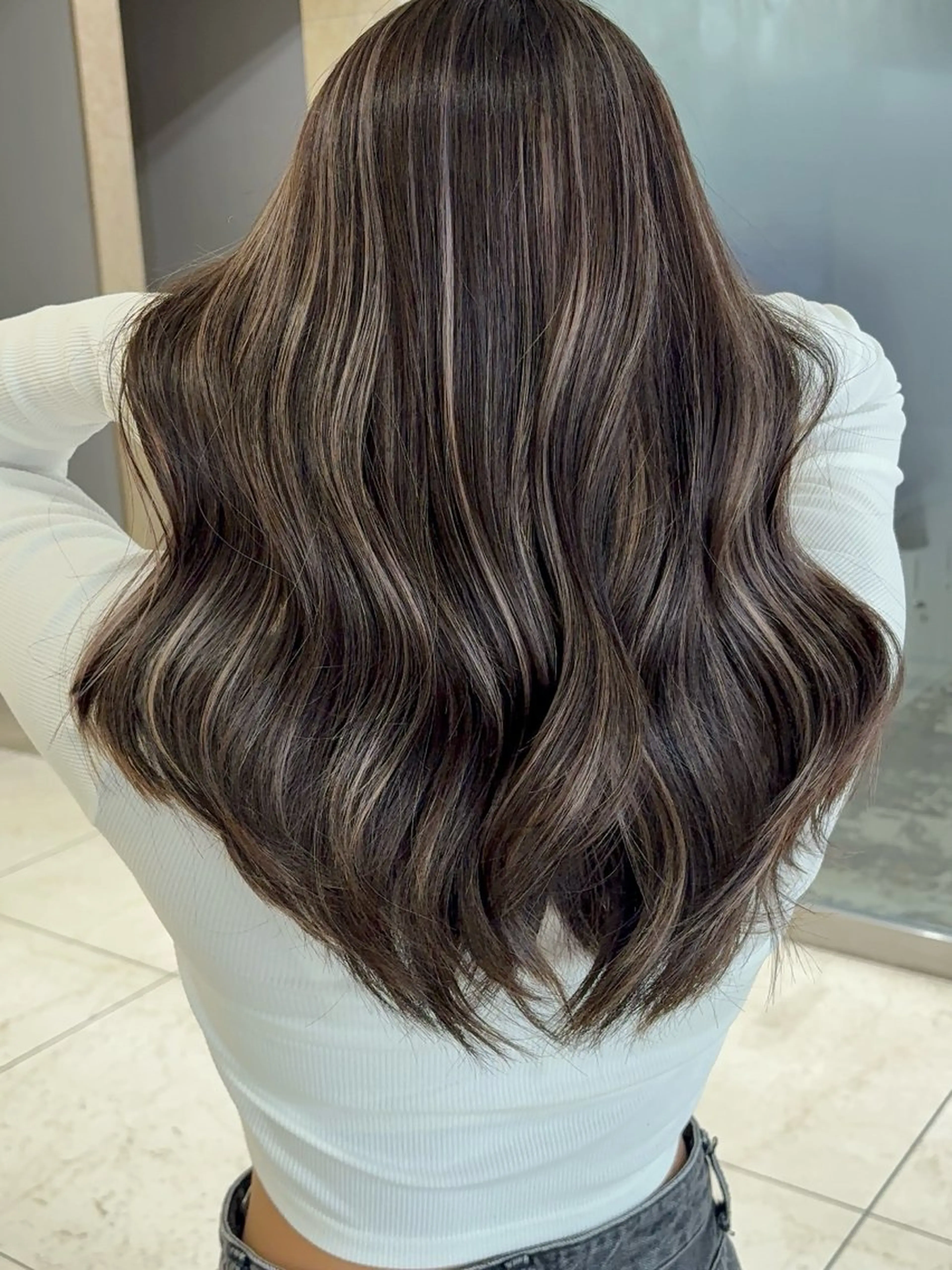 ロング カラー カット ヘアカラー ハイライト、レイヤー カット/西梅田/中西のヘアスタイル