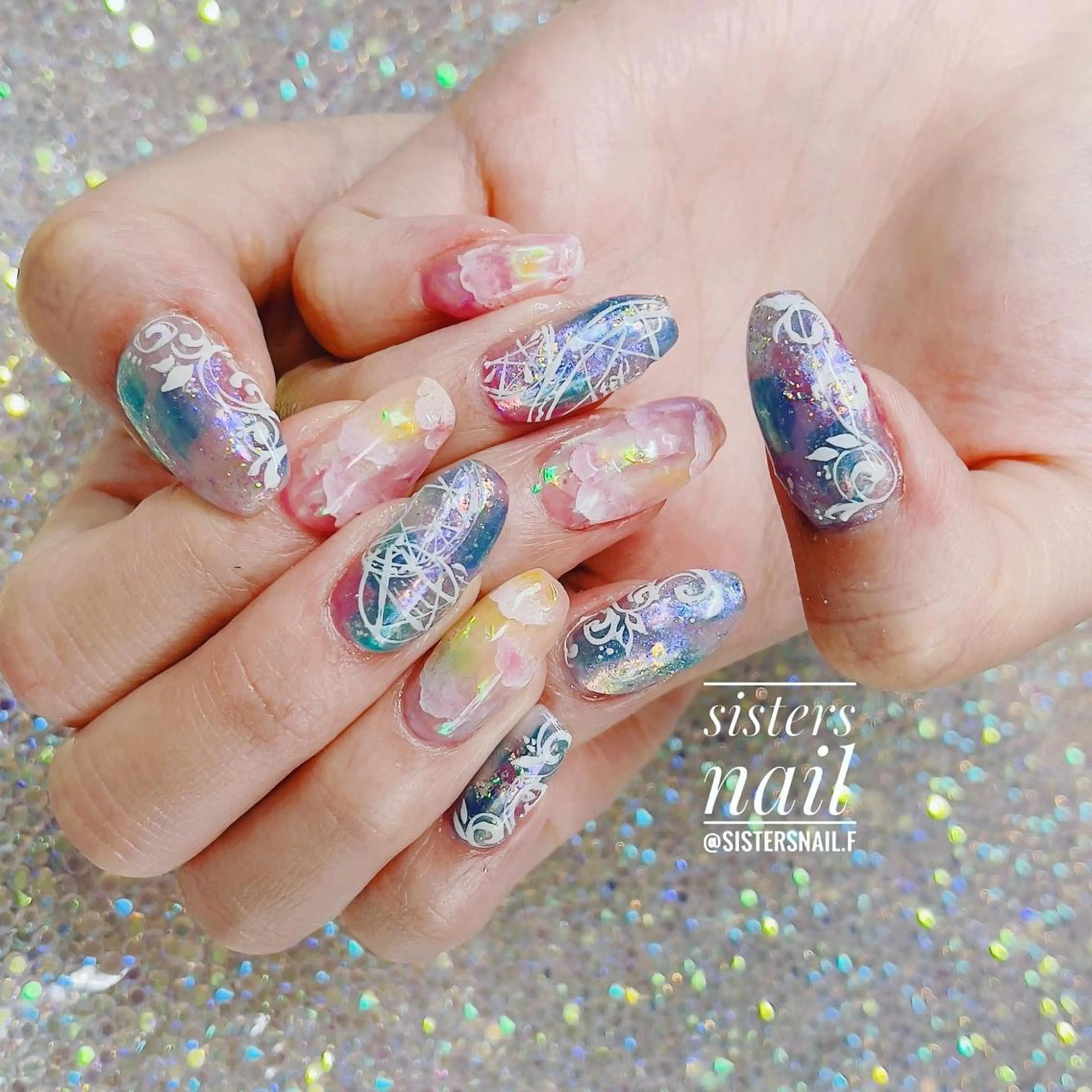 ネイル アートネイル オーロラネイル キラキラネイル sisters nail.fのネイルデザイン