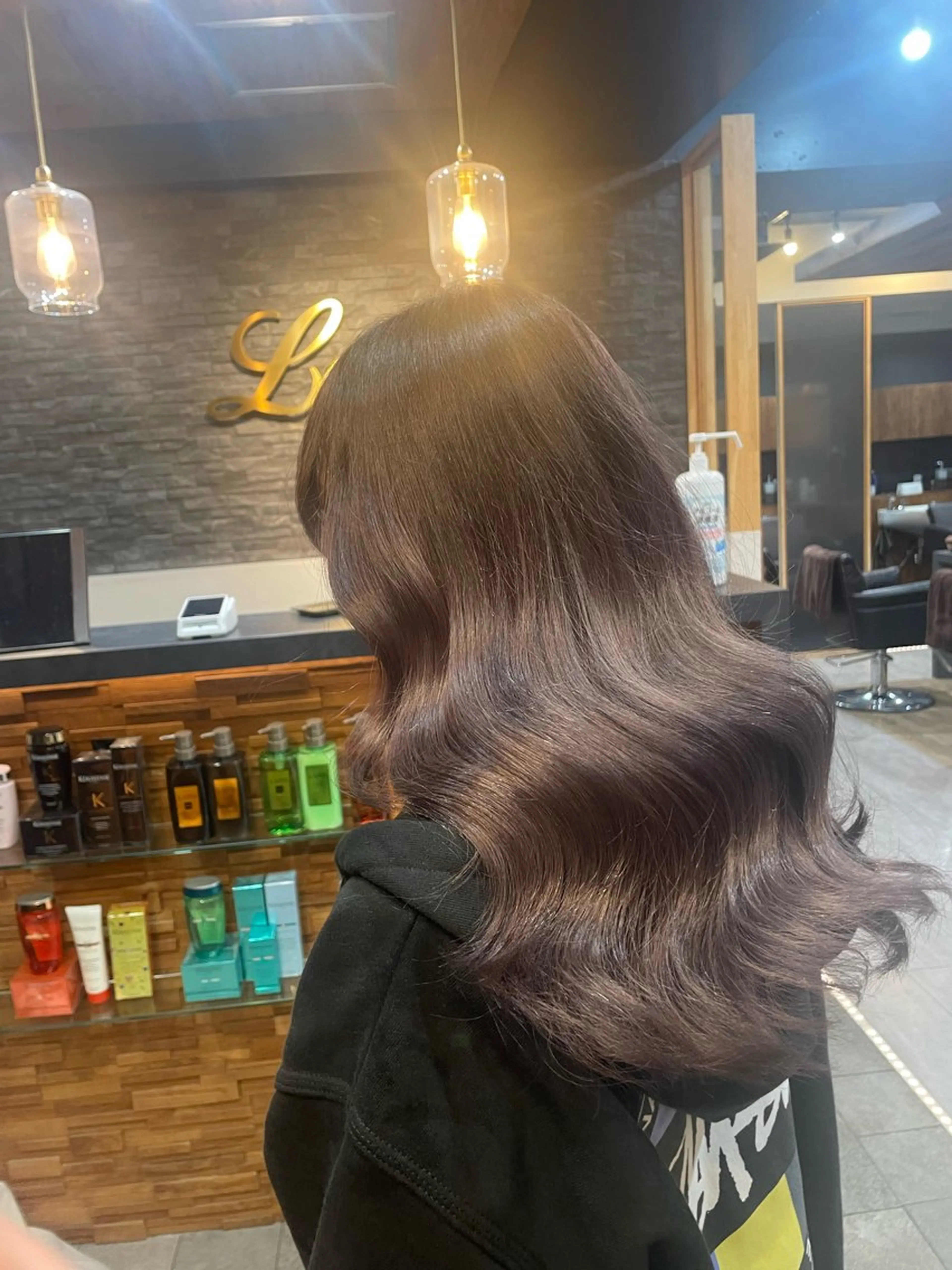 ロング カラー グレージュ ラベンダーカラー ラベンダーグレージュ ラベンダーグレー ハイトーン/エクステ 横浜/RIEのヘアスタイル